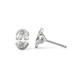1 TCW Oval Half Bezel Lab Grown Diamond Stud Earrings