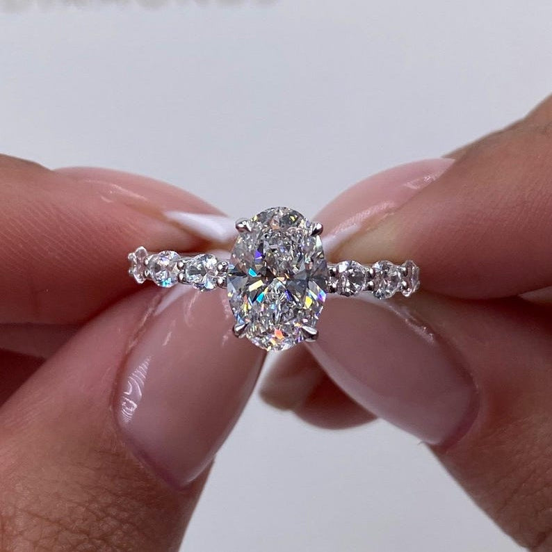 Oval Pave Lab Grown Diamond Engagement Ring