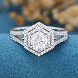 Round Double Halo Pave & Spilt Shank Lab Grown Diamond Engagement Ring
