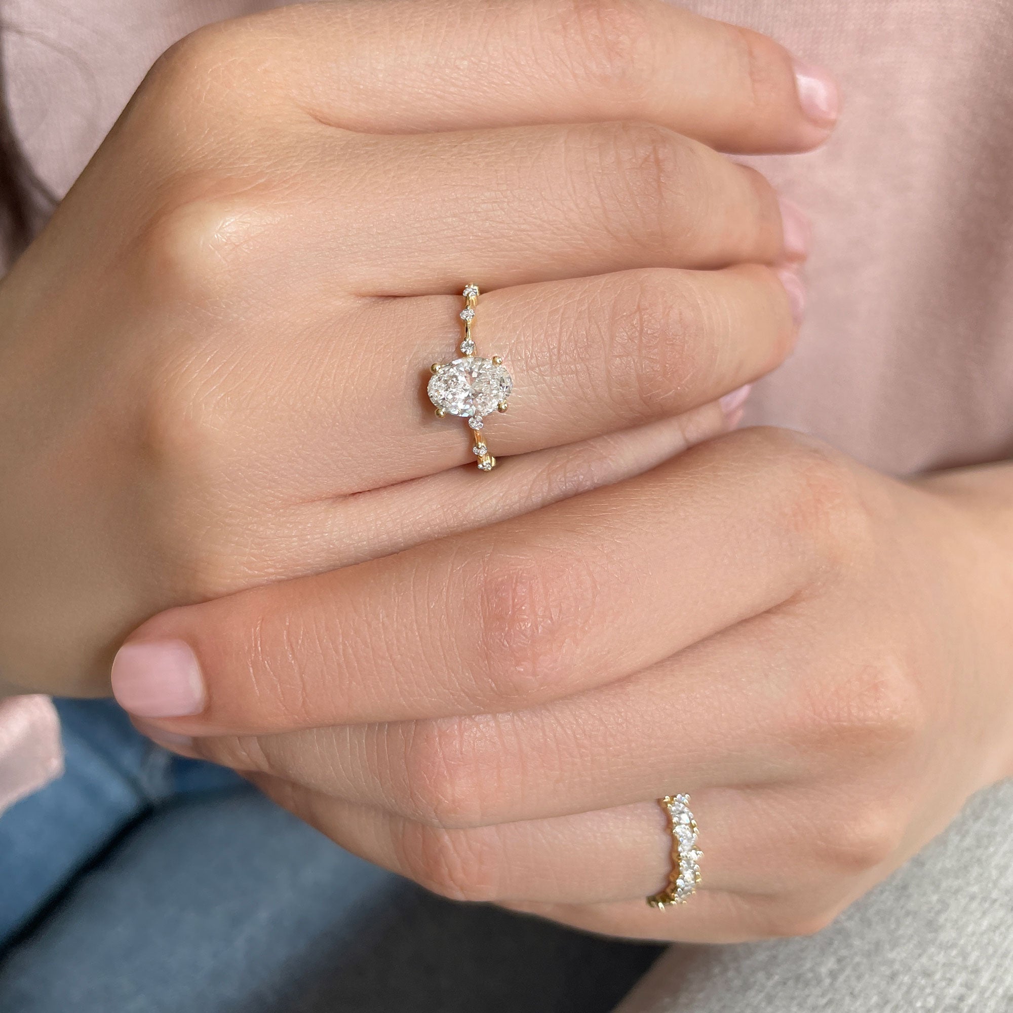 Oval Dainty Pave Lab Grown Diamond Engagement Ring