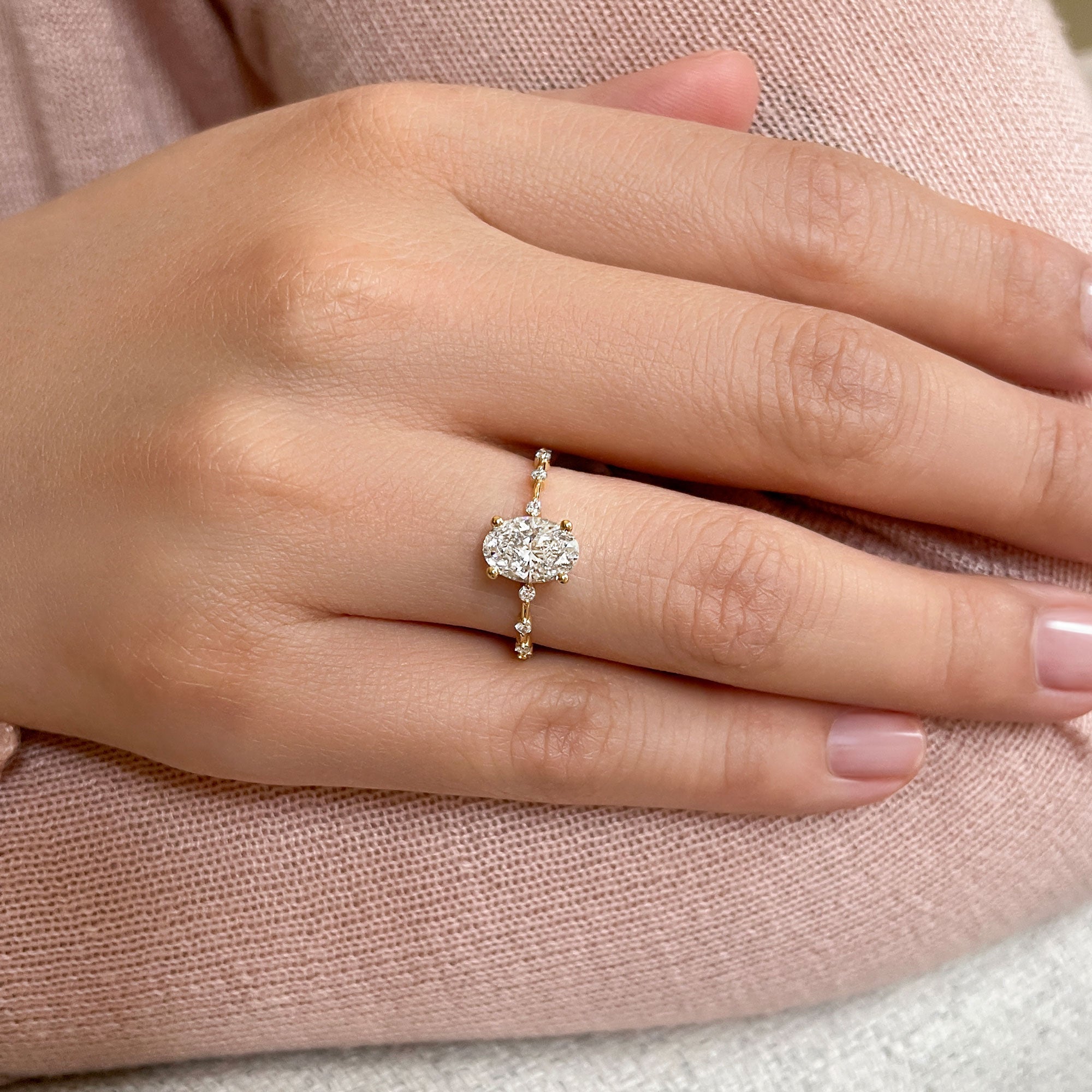 Oval Dainty Pave Lab Grown Diamond Engagement Ring