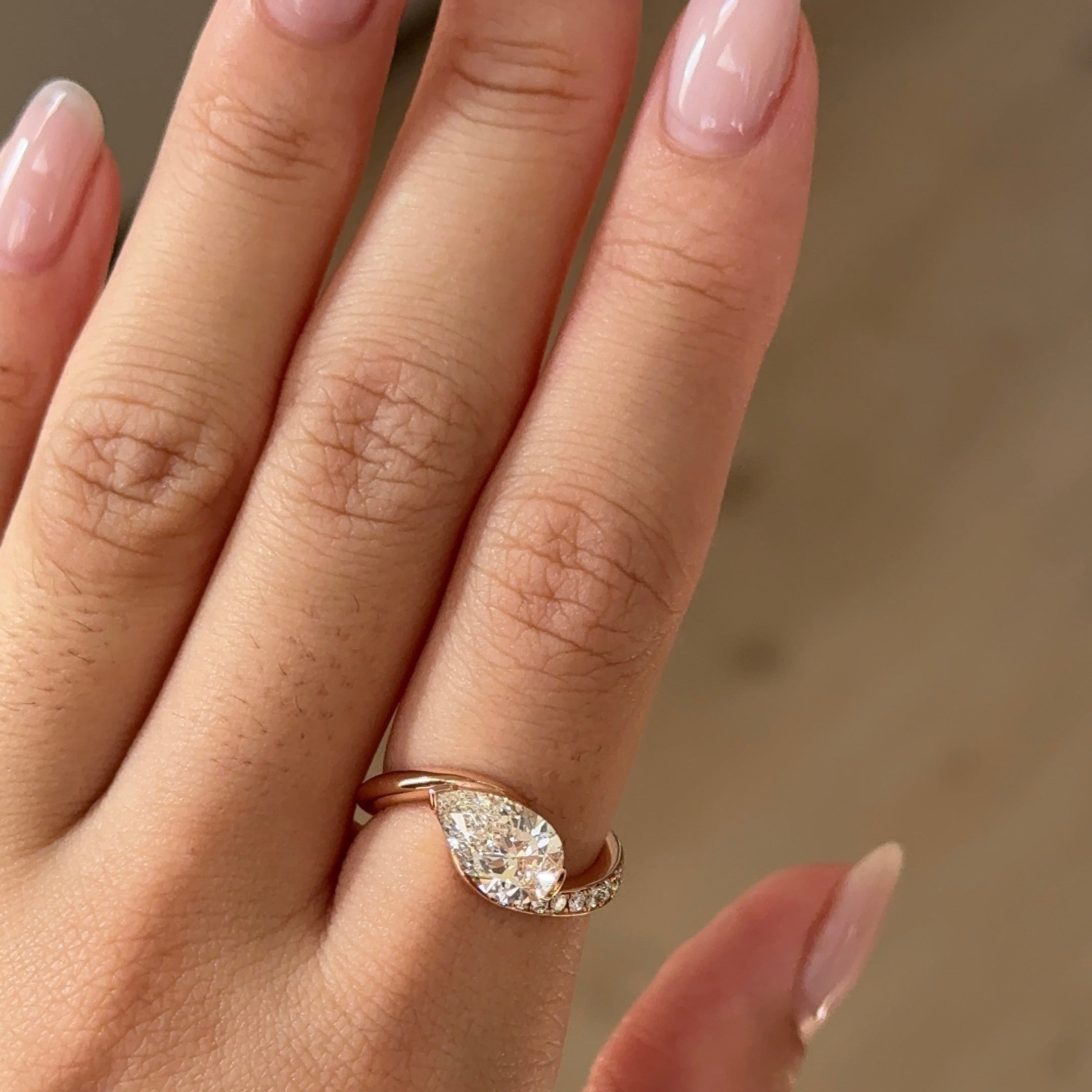 East West Pear Swirl Pave Lab Grown Diamond Engagement Ring