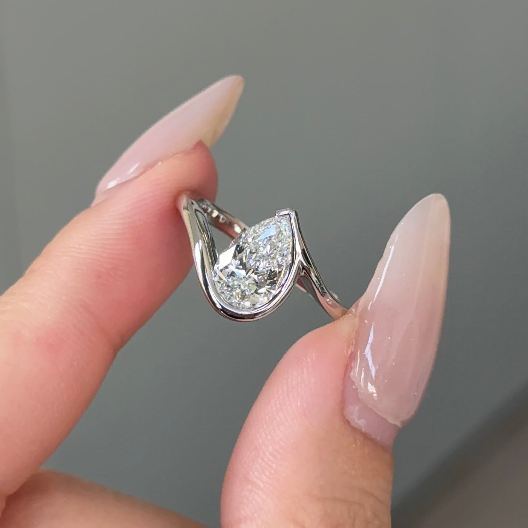 Pear Half Bezel Solitaire Lab-Grown Diamond Engagement Ring