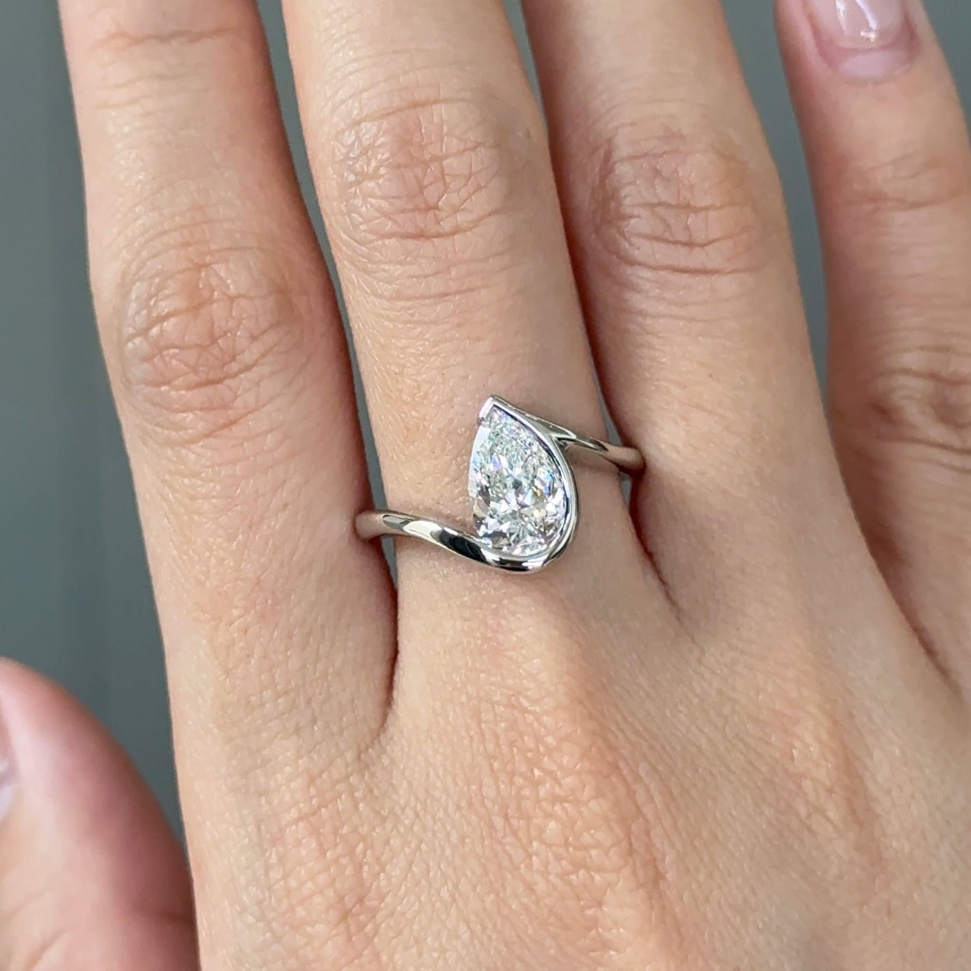 Pear Half Bezel Solitaire Lab-Grown Diamond Engagement Ring
