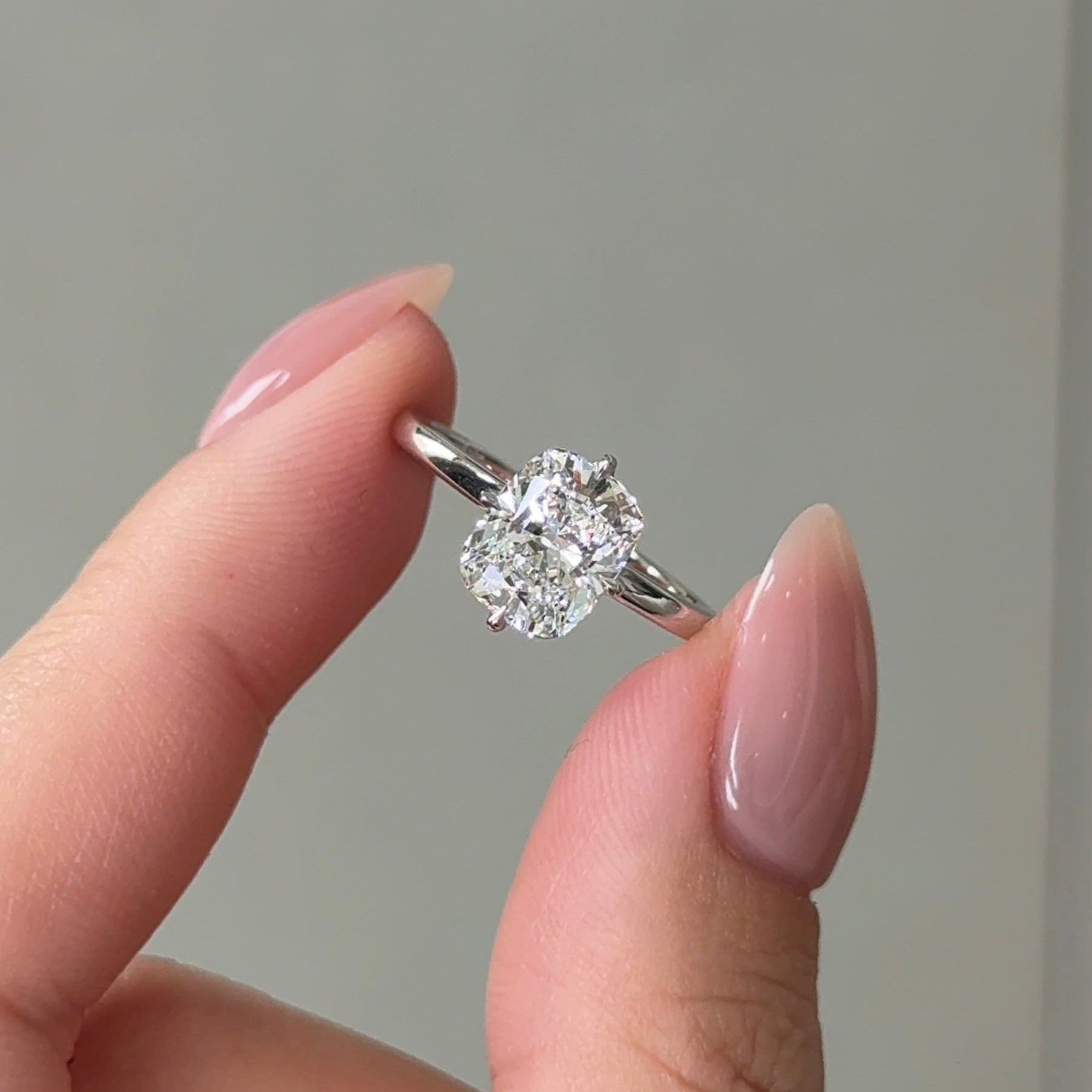 Elongated Cushion Hidden Halo Lab Grown Diamond Engagement Ring