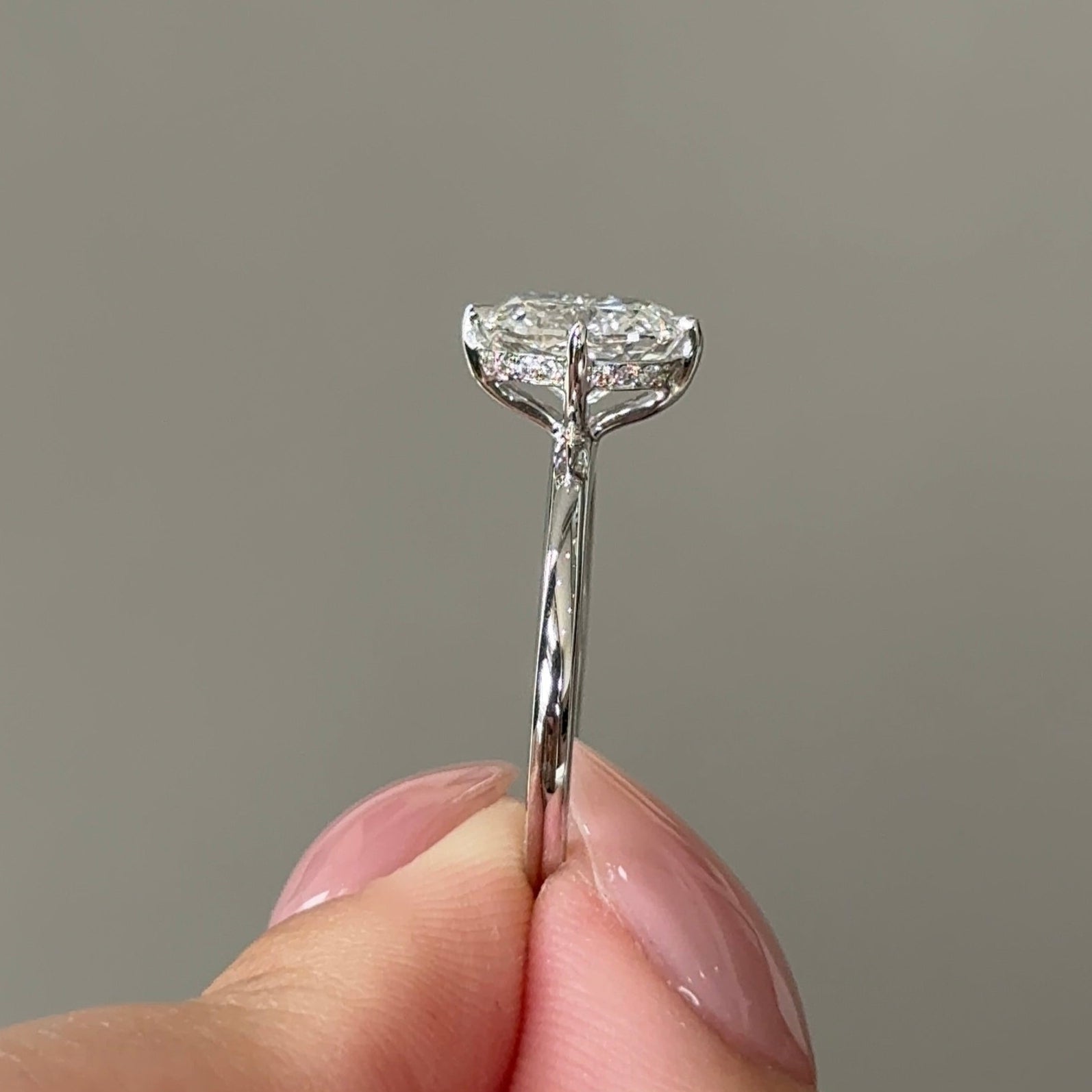 Elongated Cushion Hidden Halo Lab Grown Diamond Engagement Ring