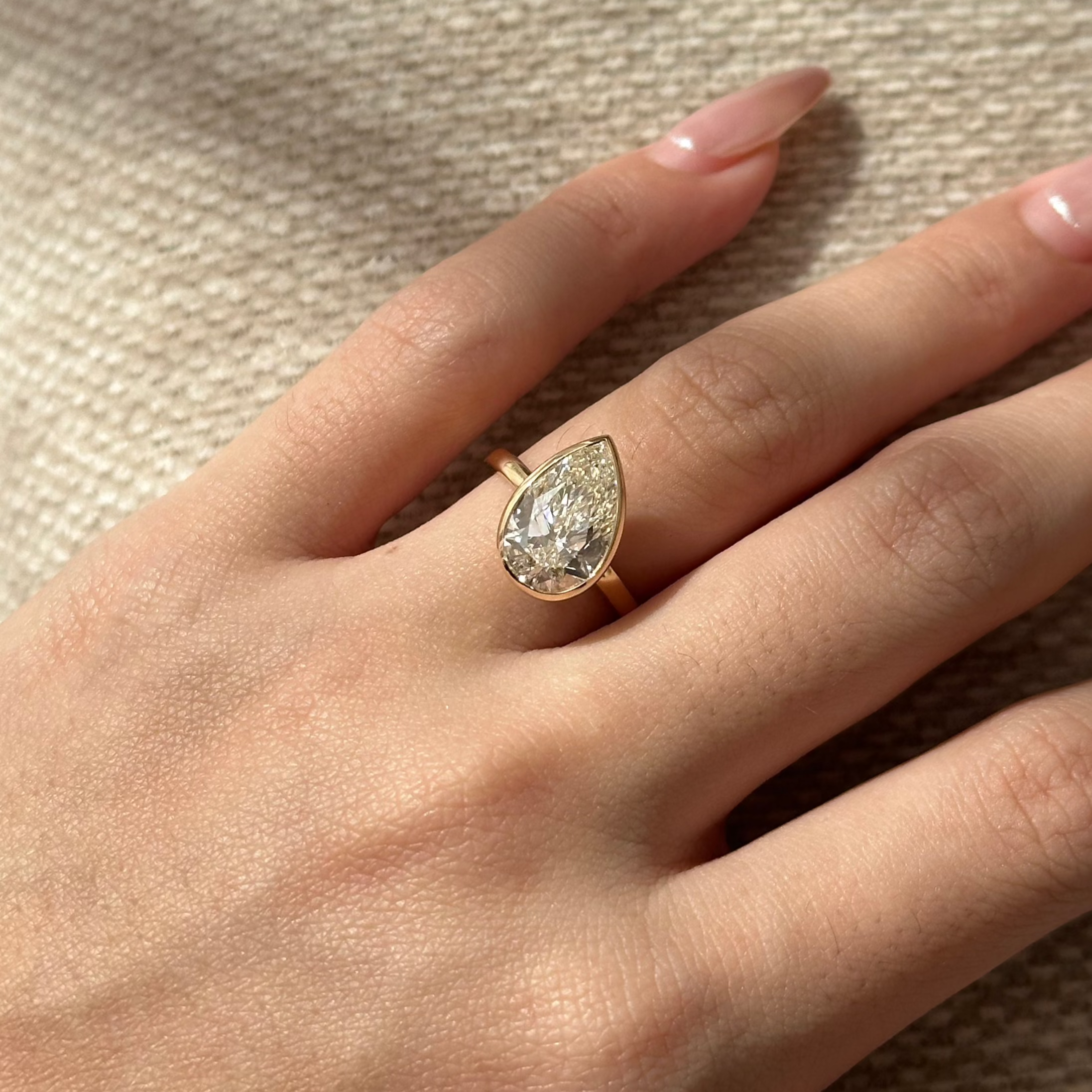 Pear Bezel Solitaire Lab Grown Diamond Engagement Ring