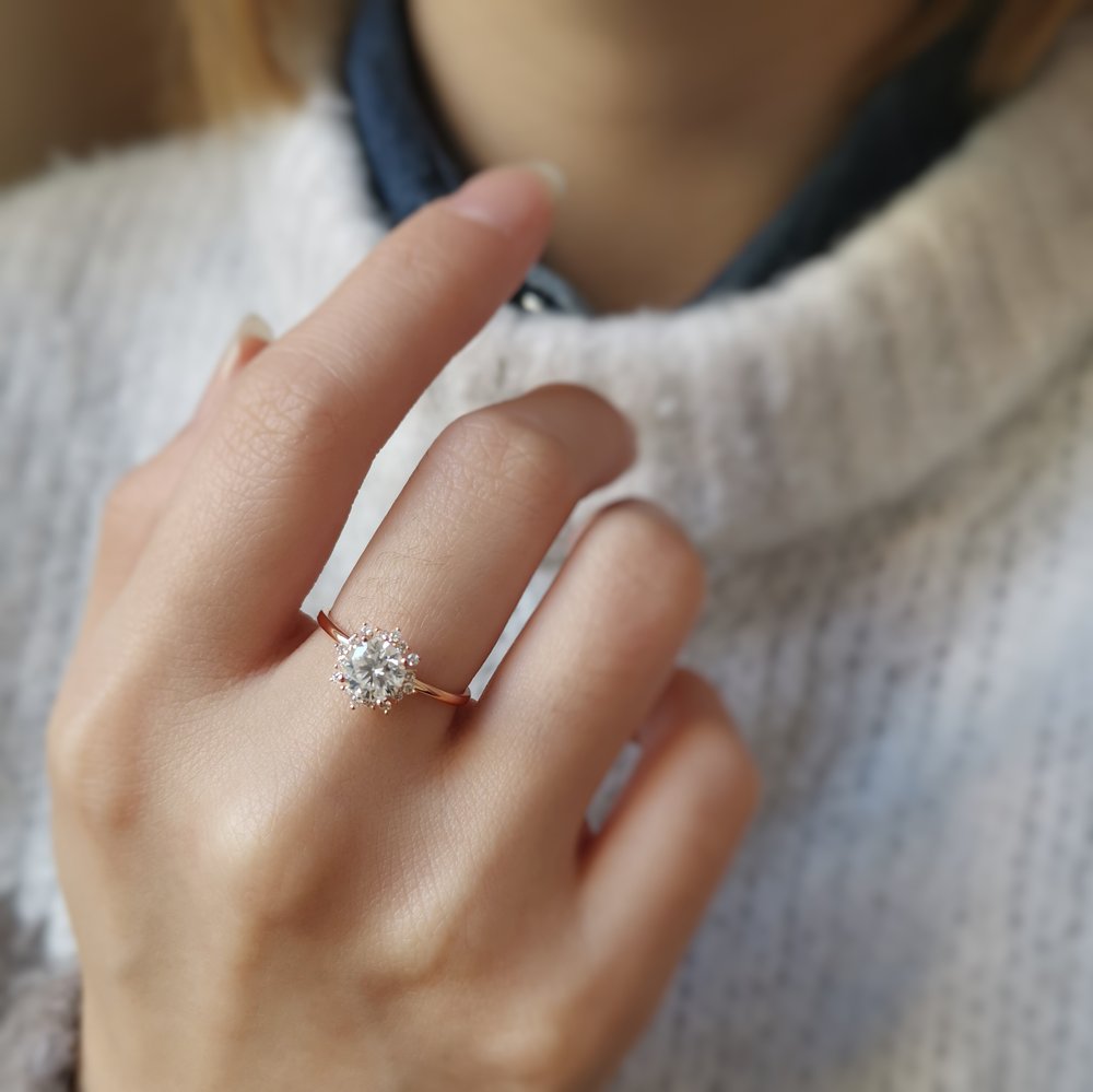 Round Cluster Lab Grown Diamond Engagement Ring