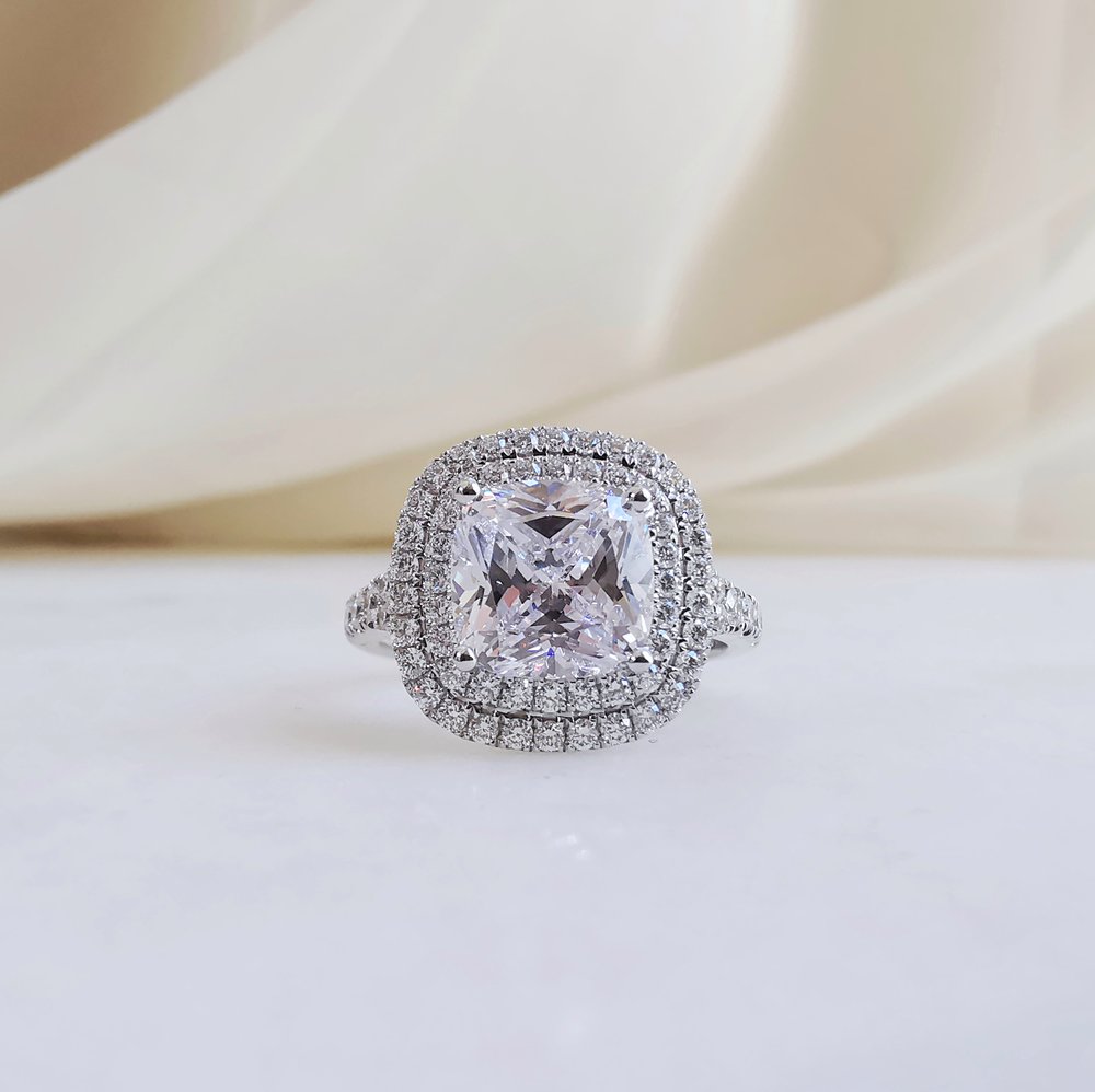 Cushion Double Halo & Pave Split Shank Lab Grown Diamond Engagement Ring