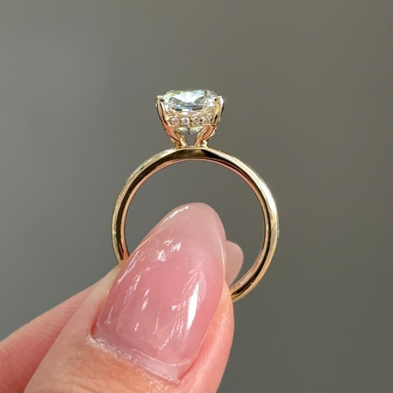 Elongated Cushion Hidden Halo Lab Grown Diamond Engagement Ring