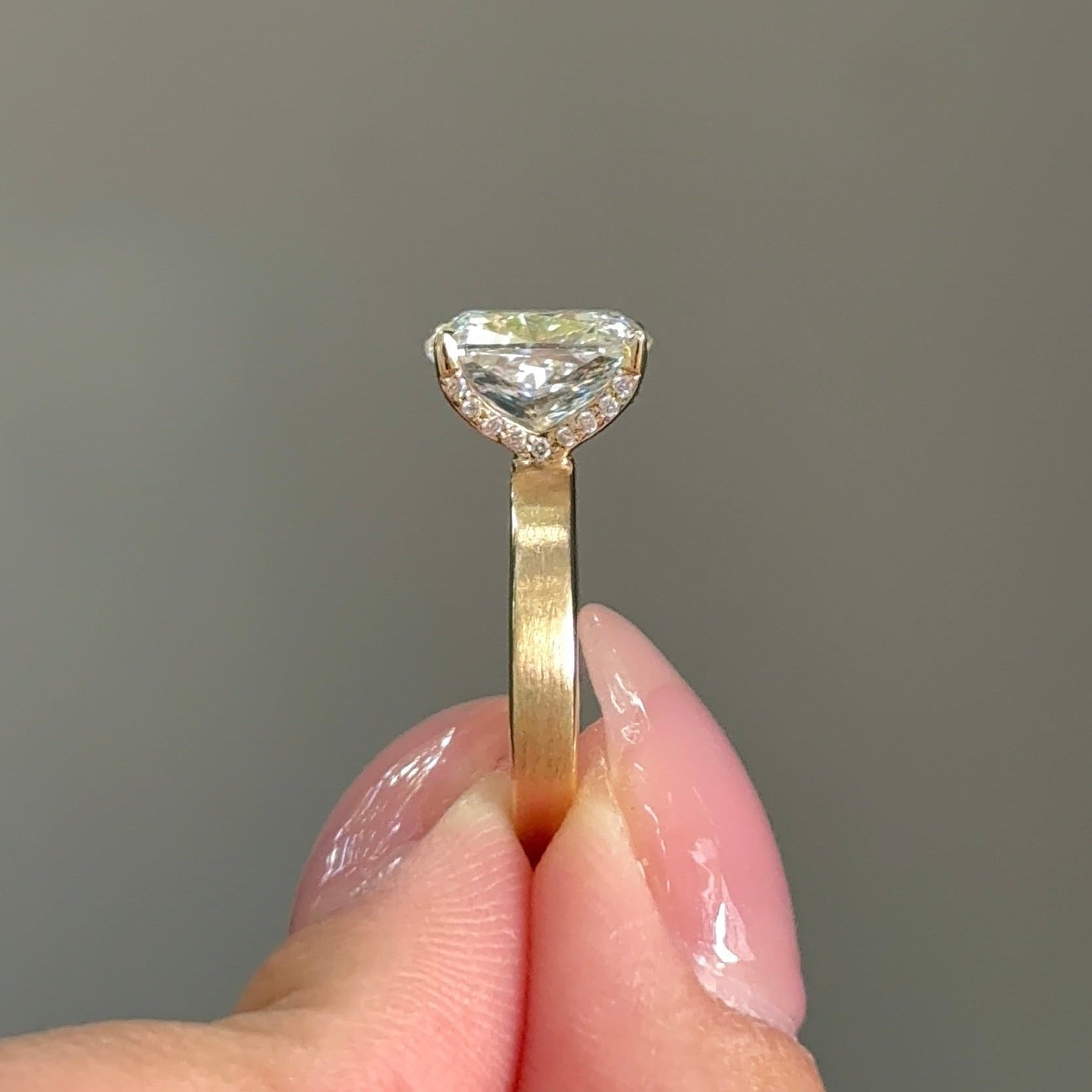 Elongated Cushion Hidden Halo Lab Grown Diamond Engagement Ring