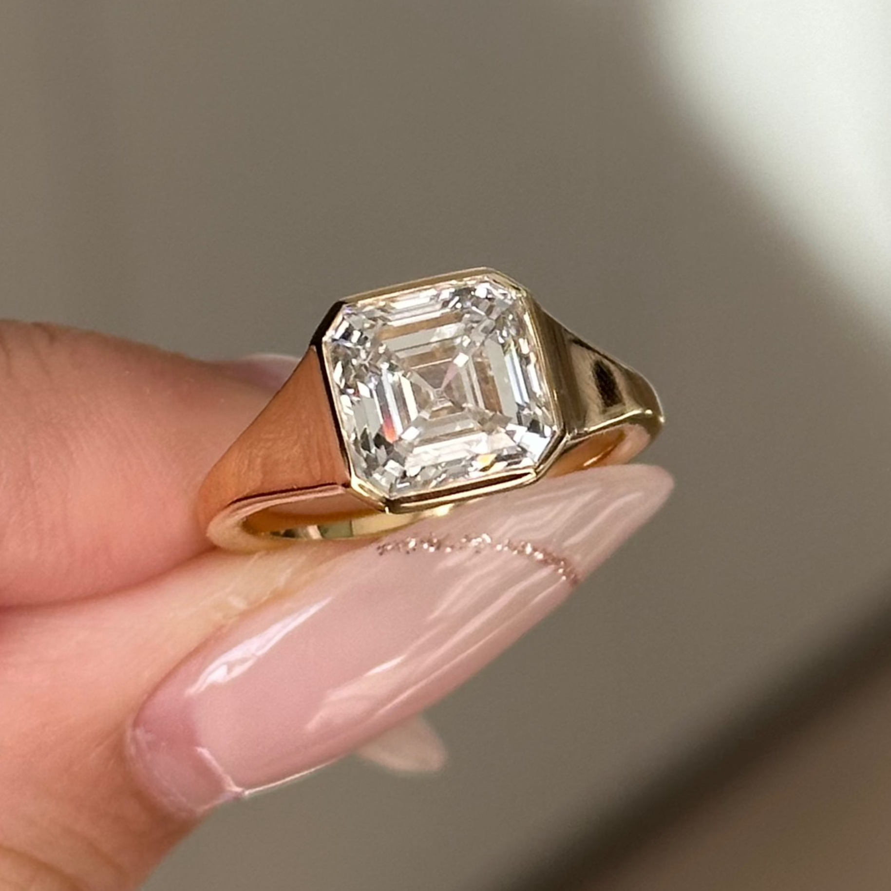 Asscher Bezel Solitaire Lab Grown Diamond Engagement Ring