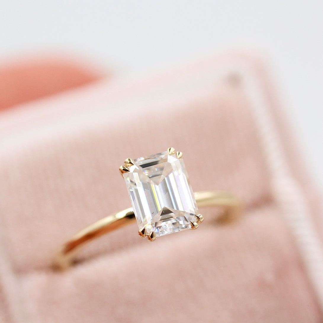 Emerald Solitaire Lab Grown Diamond Engagement Ring