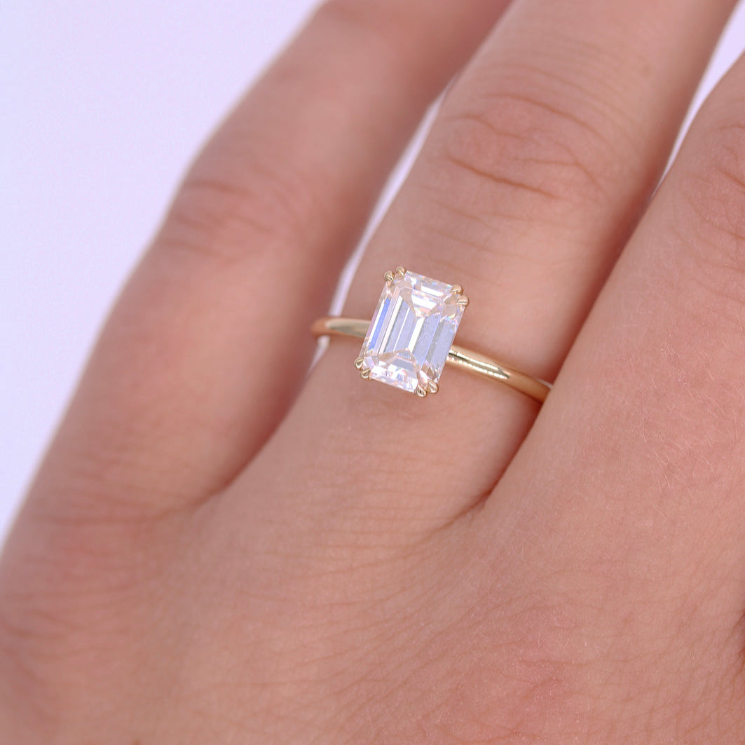 Emerald Solitaire Lab Grown Diamond Engagement Ring