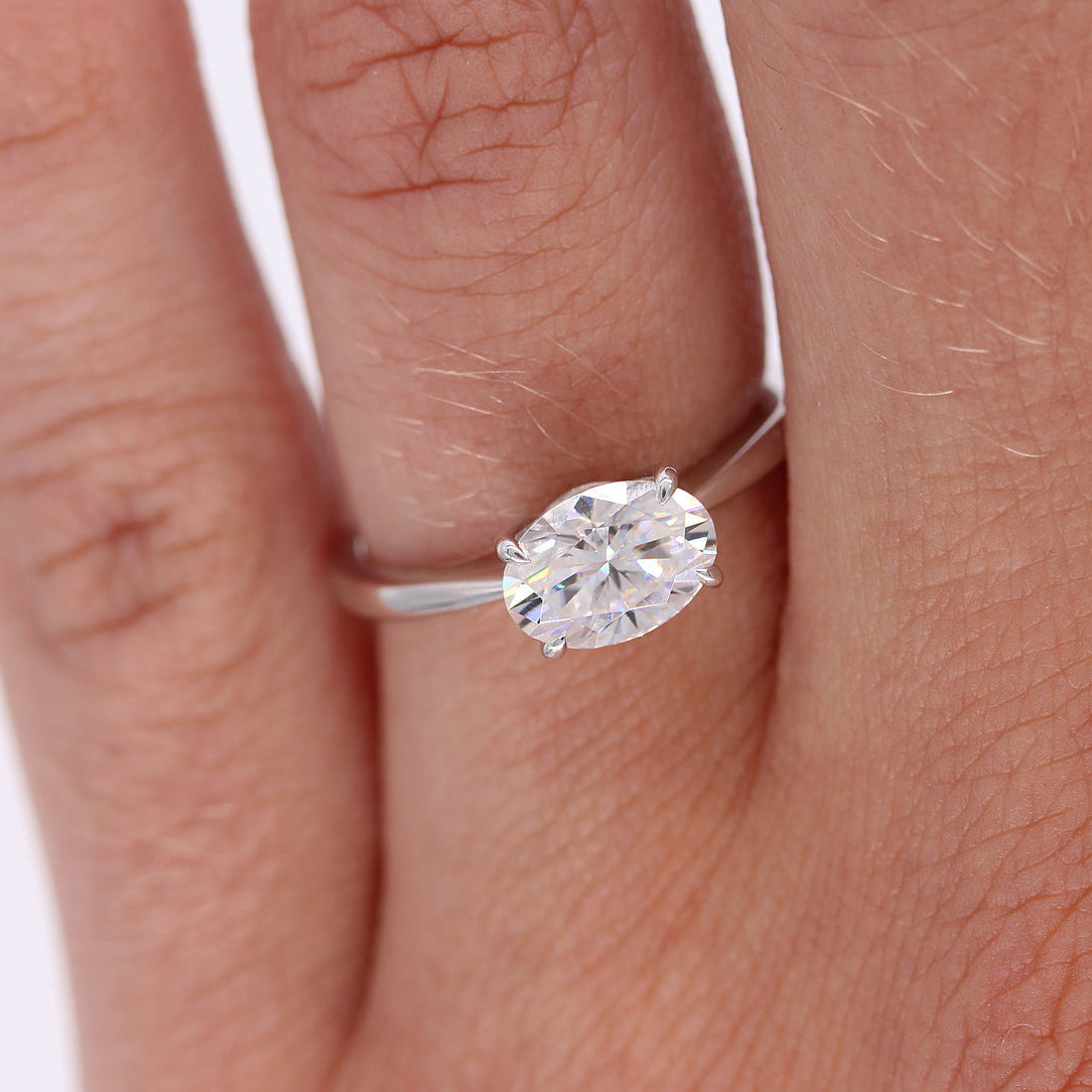 East West Oval Solitaire Lab Grown Diamond Engagement Ring