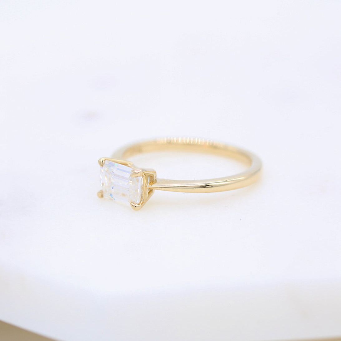 East West Emerald Solitaire Lab Grown Diamond Engagement Ring
