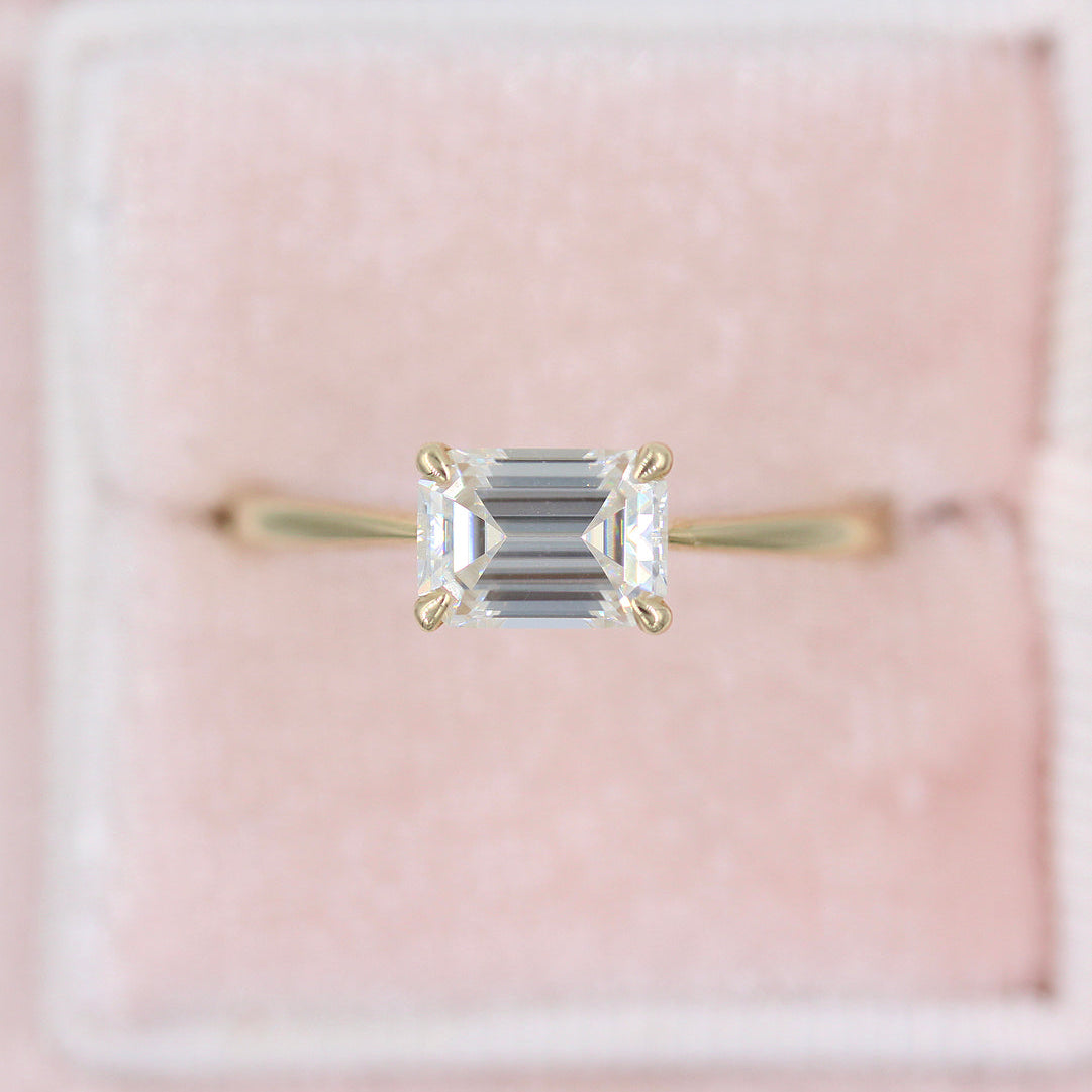 East West Emerald Solitaire Lab Grown Diamond Engagement Ring