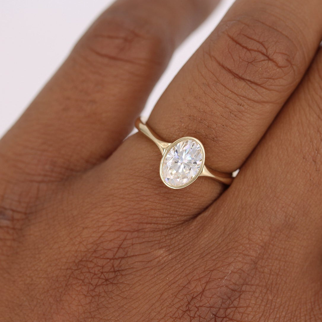 Oval Bezel Lab Grown Diamond Engagement Ring