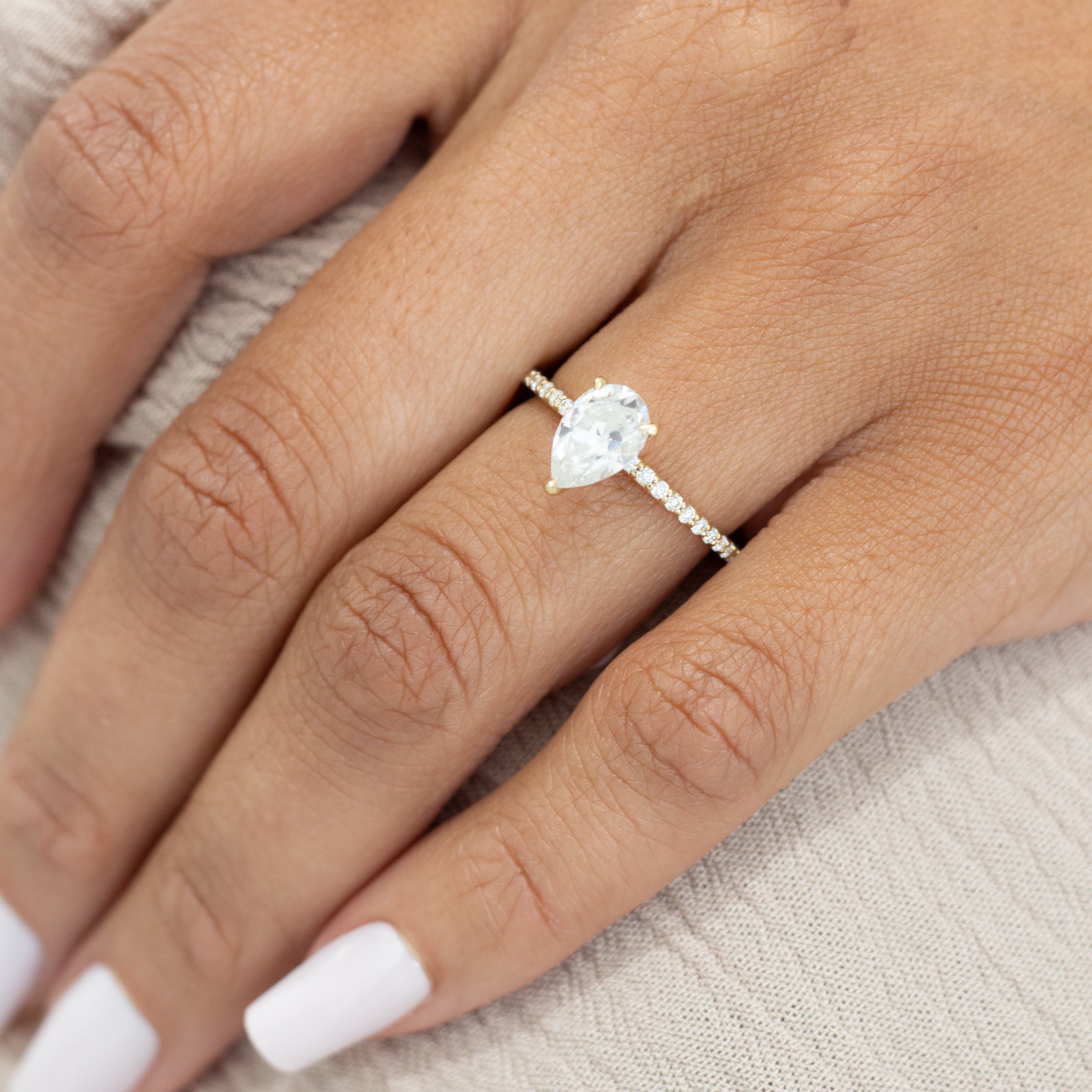 Pave Engagement Ring Featuring 1.0 CT Pear Moissanite 5