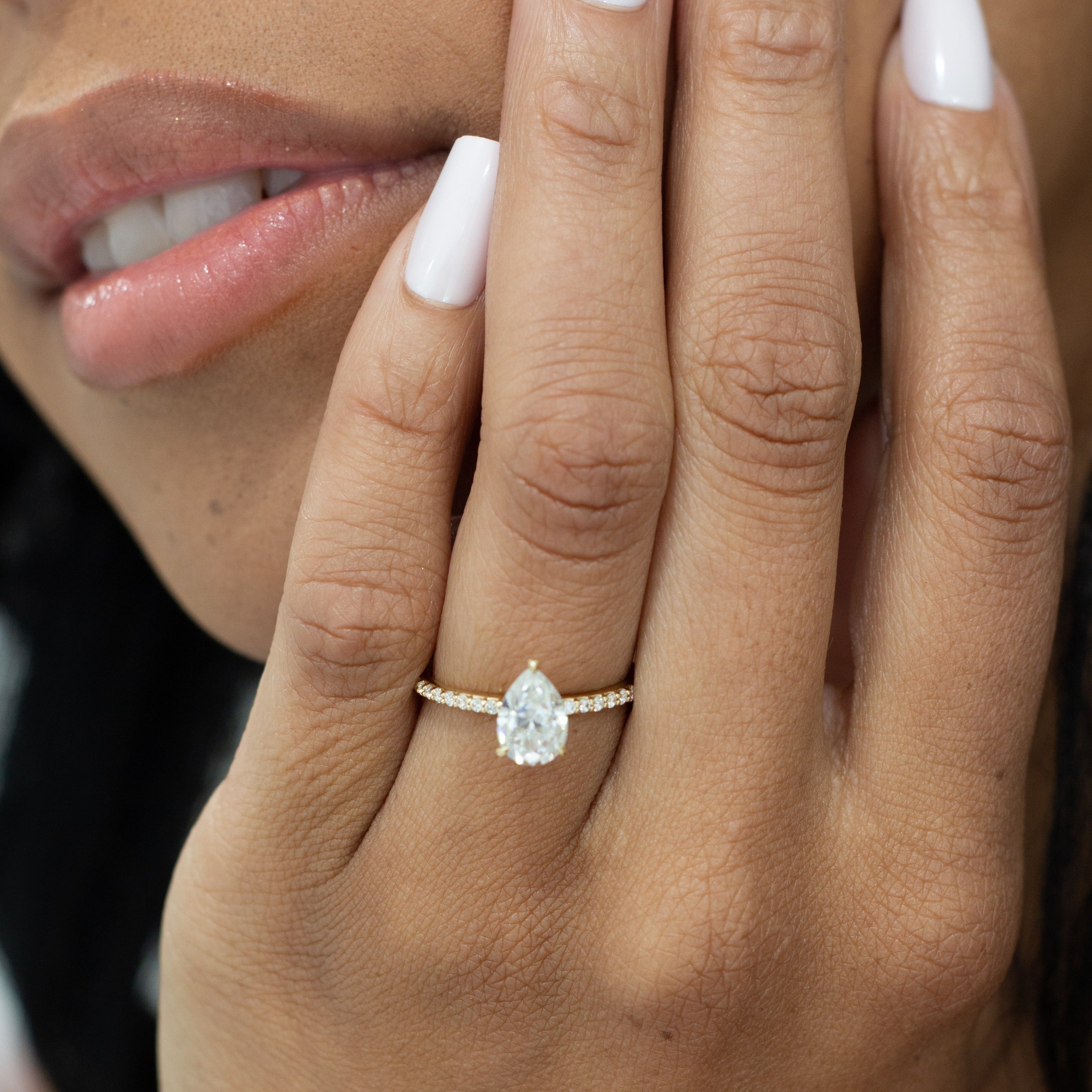 Pave Engagement Ring Featuring 1.0 CT Pear Moissanite 6