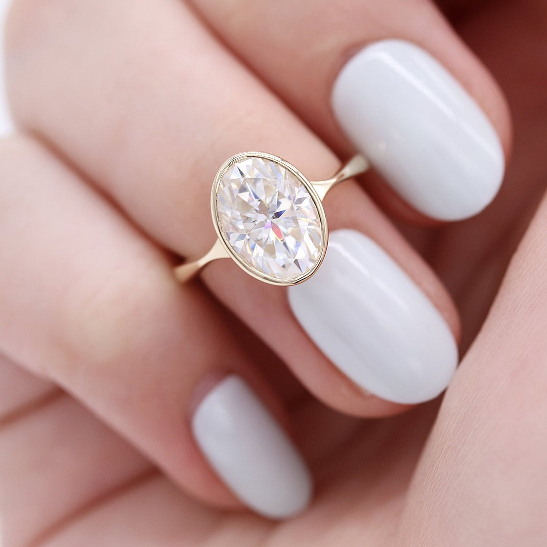 Oval Bezel Lab Grown Diamond Engagement Ring