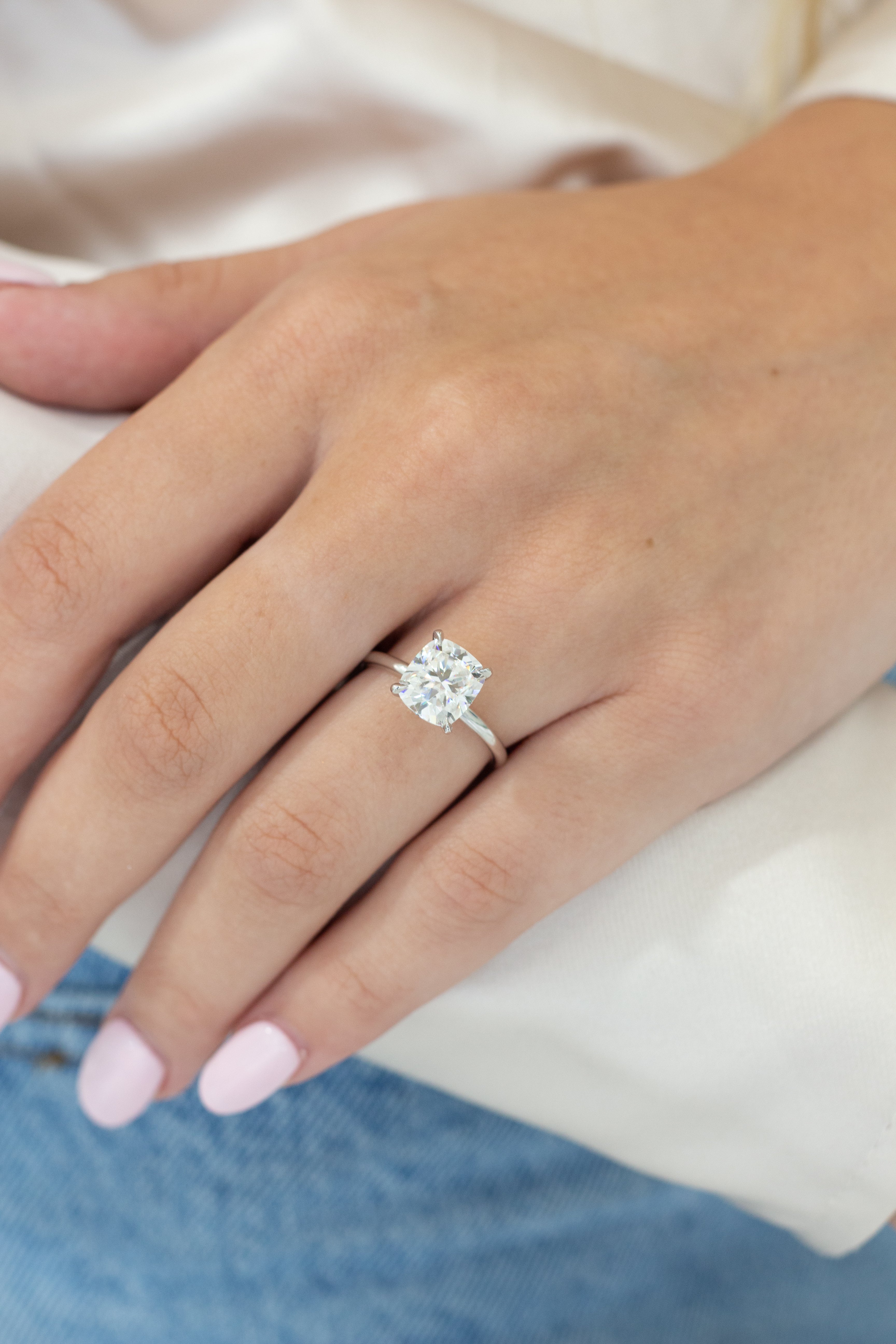 Hidden Halo Engagement Ring Featuring 1.8 CT Elongated Cushion Moissanite 7