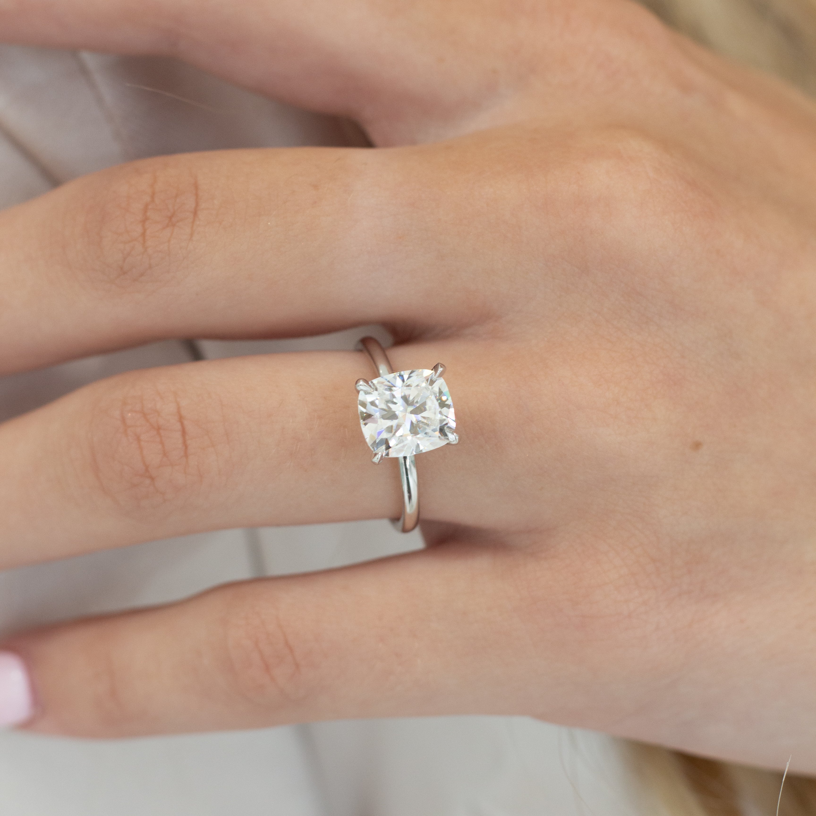 Hidden Halo Engagement Ring Featuring 1.8 CT Elongated Cushion Moissanite 3