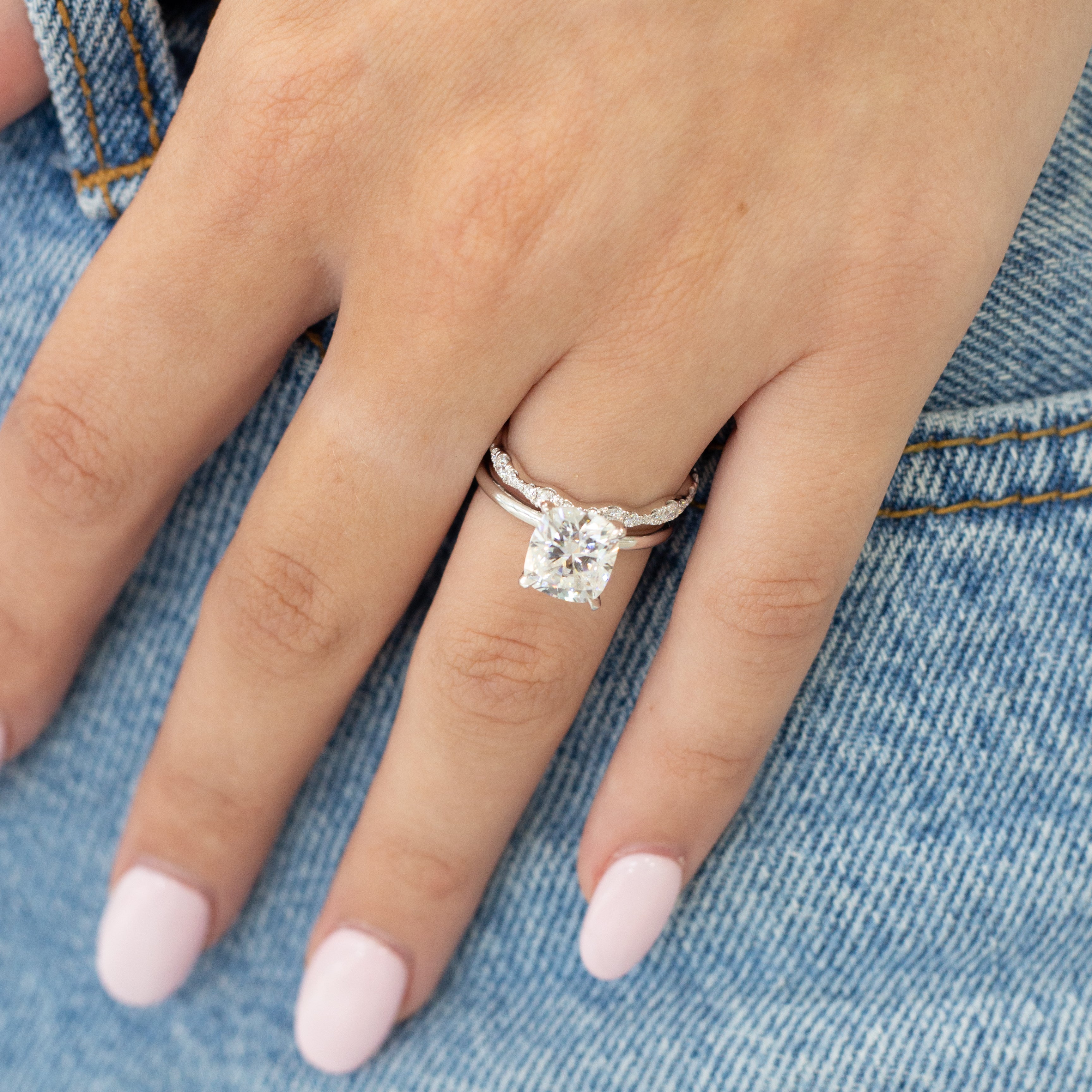 Hidden Halo Engagement Ring Featuring 1.8 CT Elongated Cushion Moissanite 2