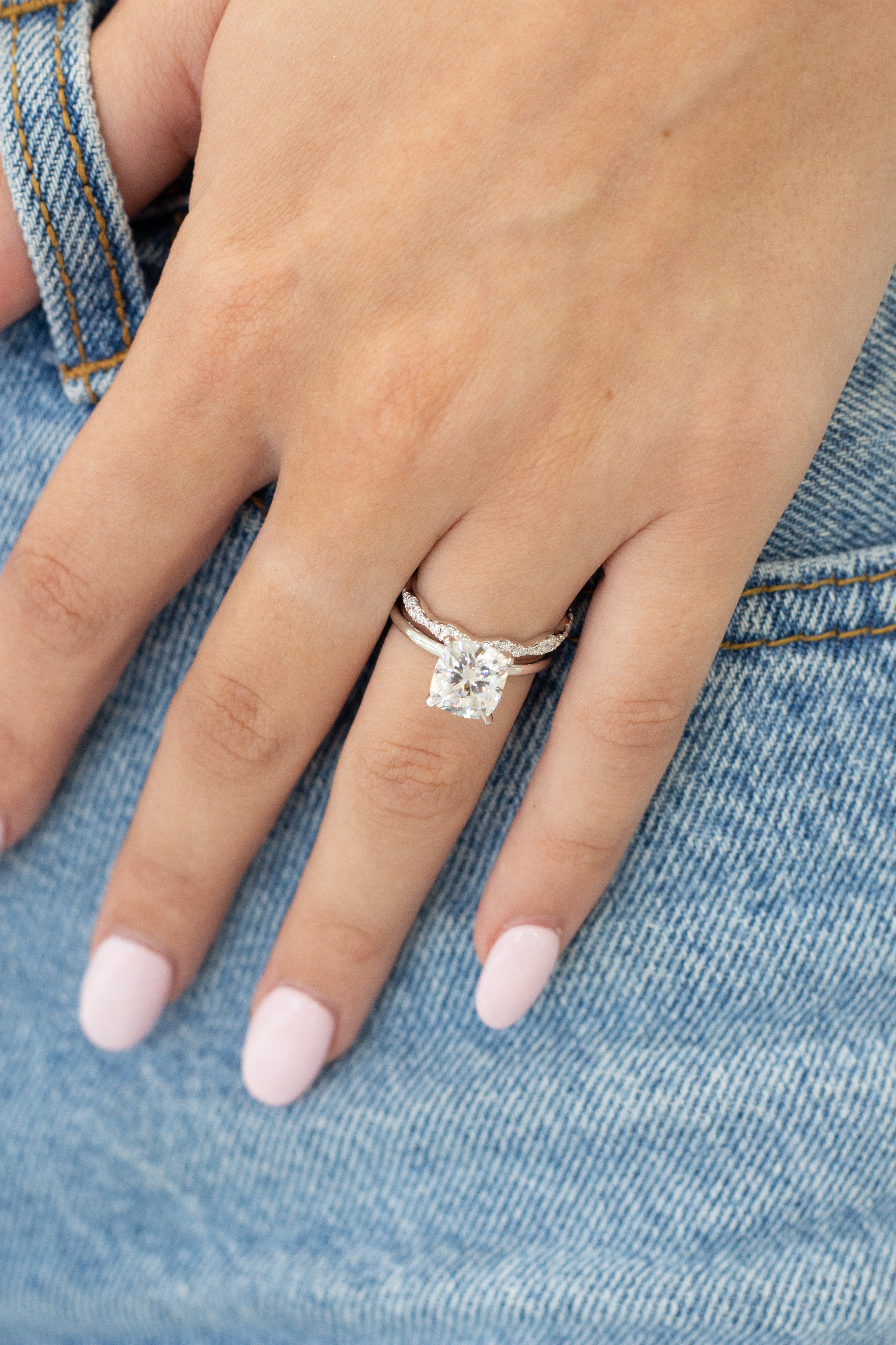 Hidden Halo Engagement Ring Featuring 1.8 CT Elongated Cushion Moissanite 2