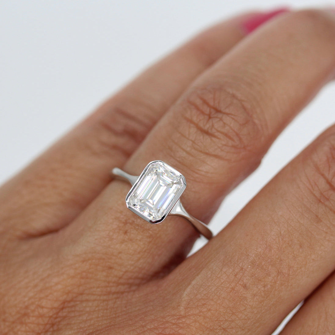 Emerald Bezel Lab Grown Diamond Engagement Ring