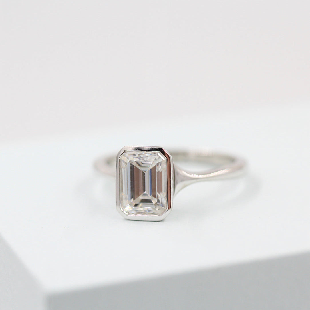 Emerald Bezel Lab Grown Diamond Engagement Ring