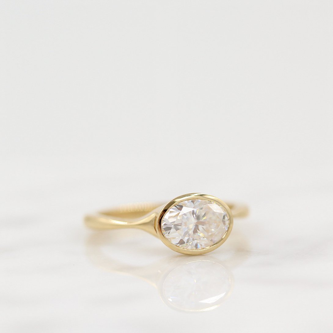 East West Oval Bezel Lab Grown Diamond Engagement Ring