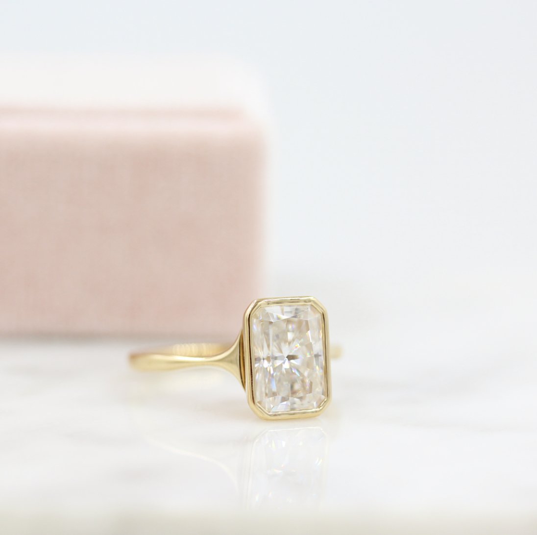 Radiant Bezel Solitaire Lab Grown Diamond Engagement Ring