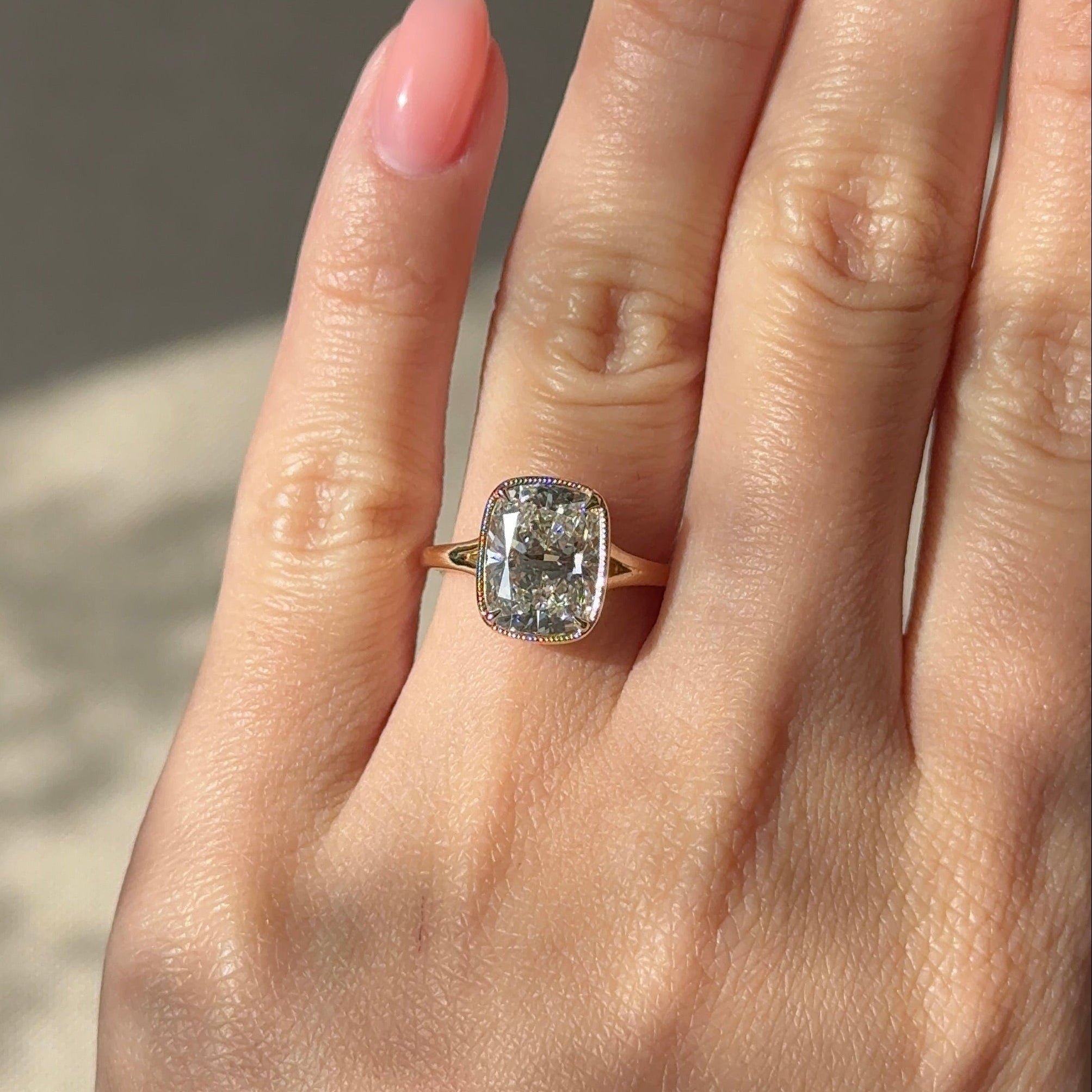 Elongated Cushion Bezel Solitaire Lab-Grown Diamond Engagement Ring