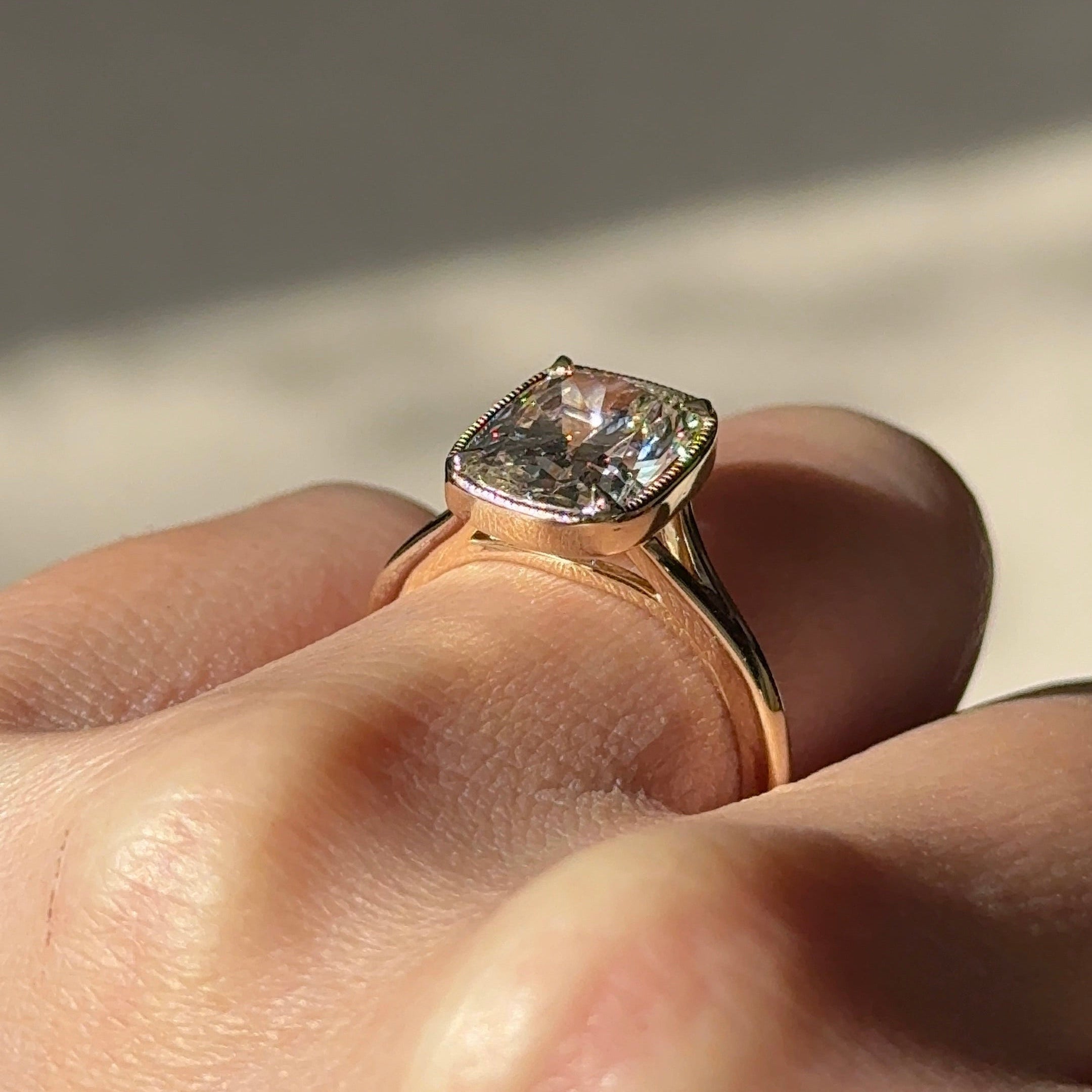 Elongated Cushion Bezel Solitaire Lab-Grown Diamond Engagement Ring