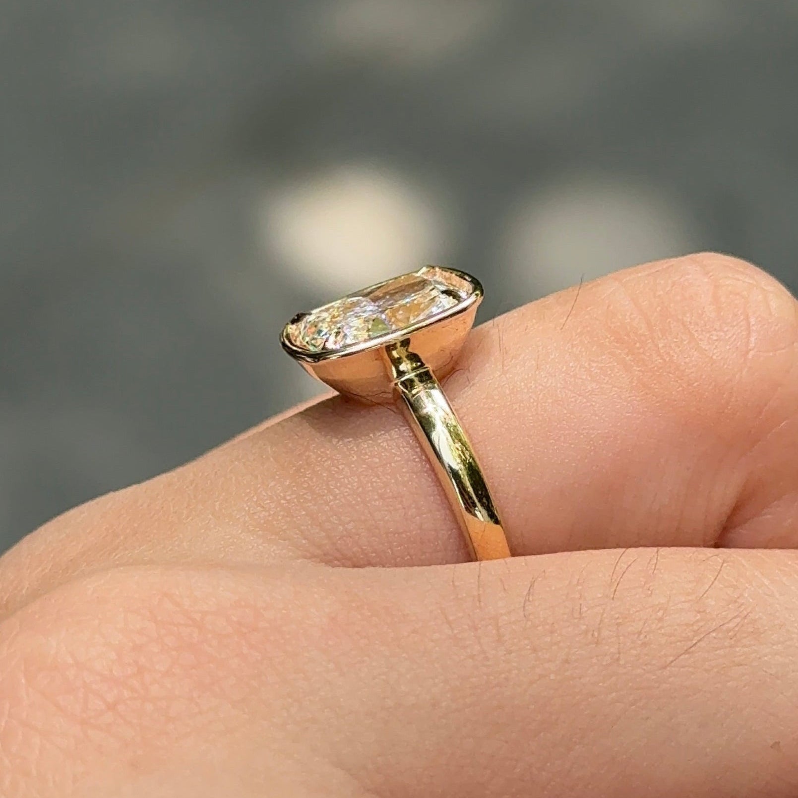 Elongated Cushion Bezel Lab Grown Diamond Engagement Ring