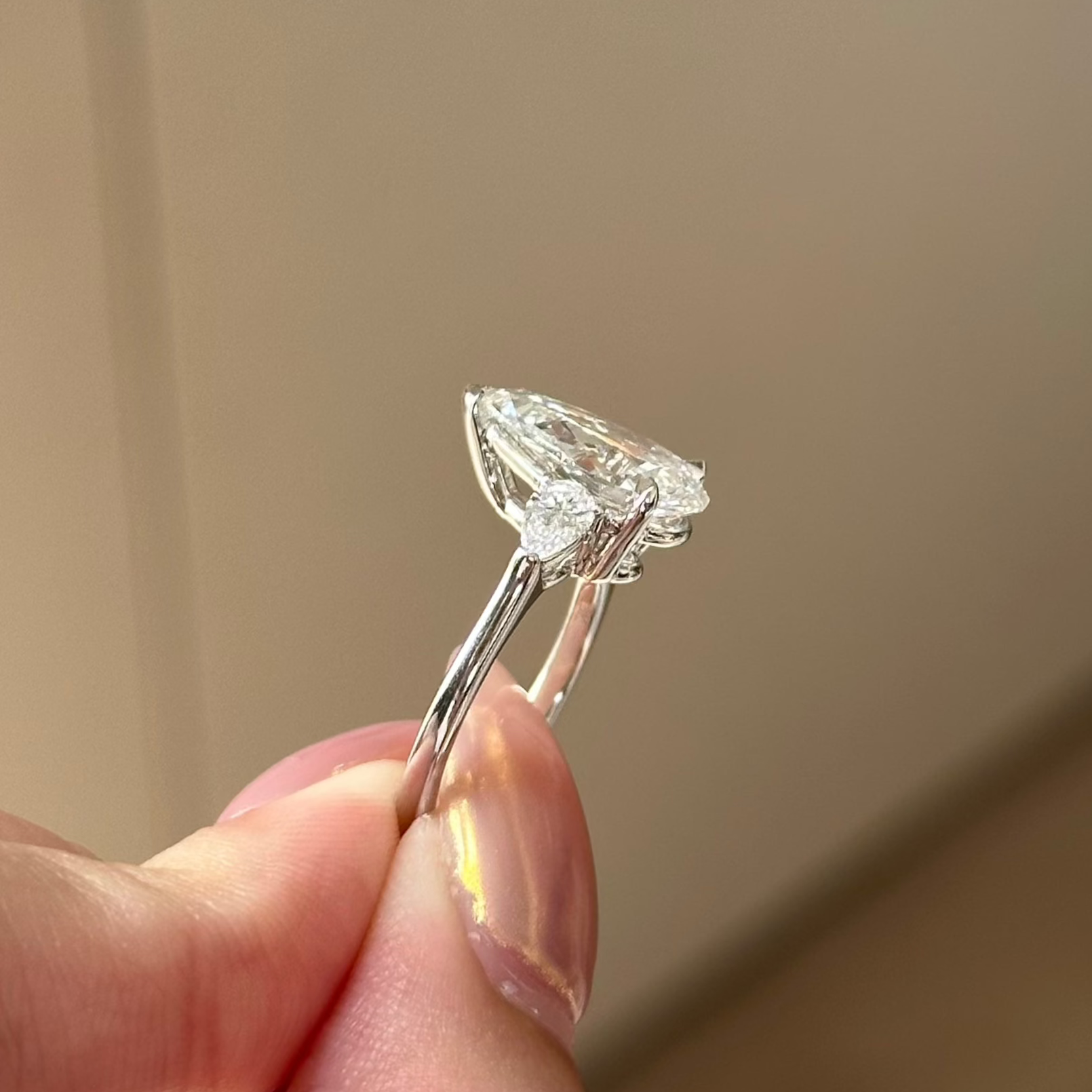 Pear Three Stone Lab Grown Diamond Engagement Ring