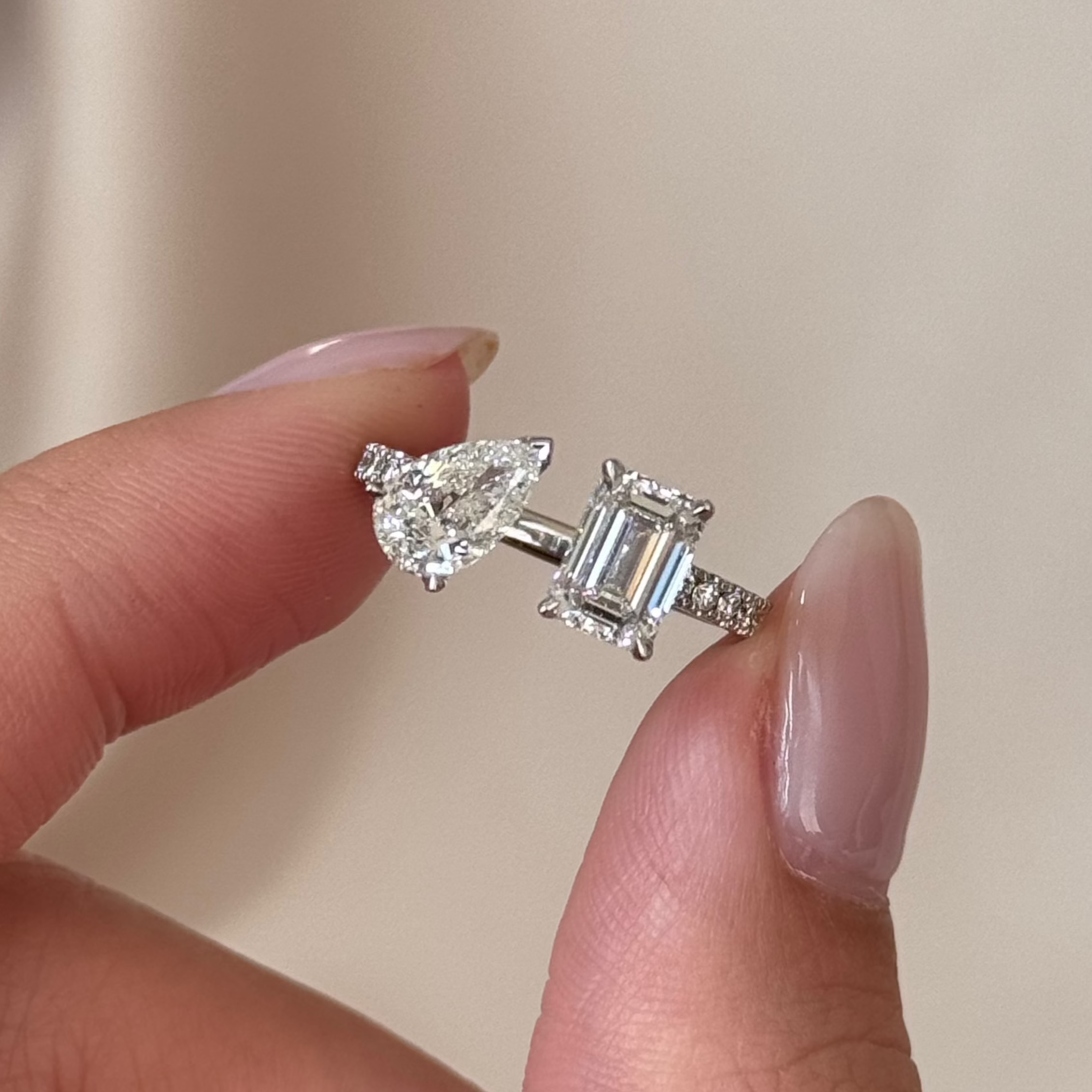 1.6 TCW Emerald & Pear Toi Et Moi Pave Lab-Grown Diamond Engagement Ring