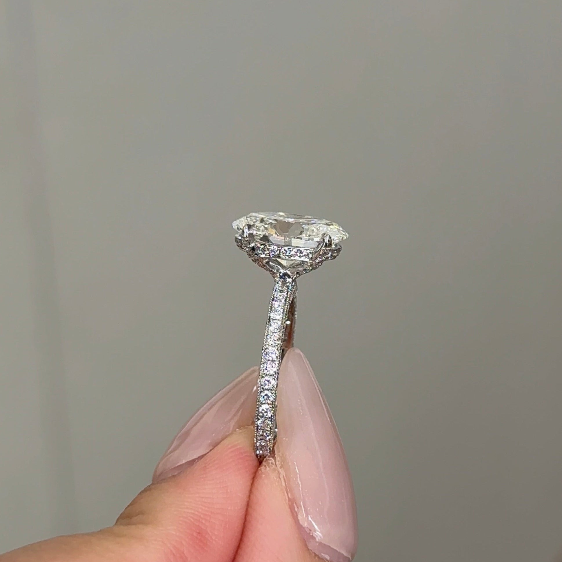 Oval Hidden Halo & Pave Lab Grown Diamond Engagement Ring