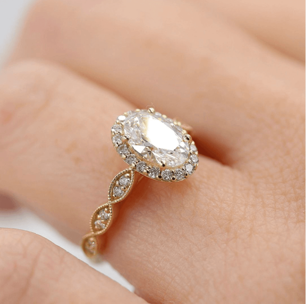 Oval Halo & Pave Lab Grown Diamond Engagement Ring