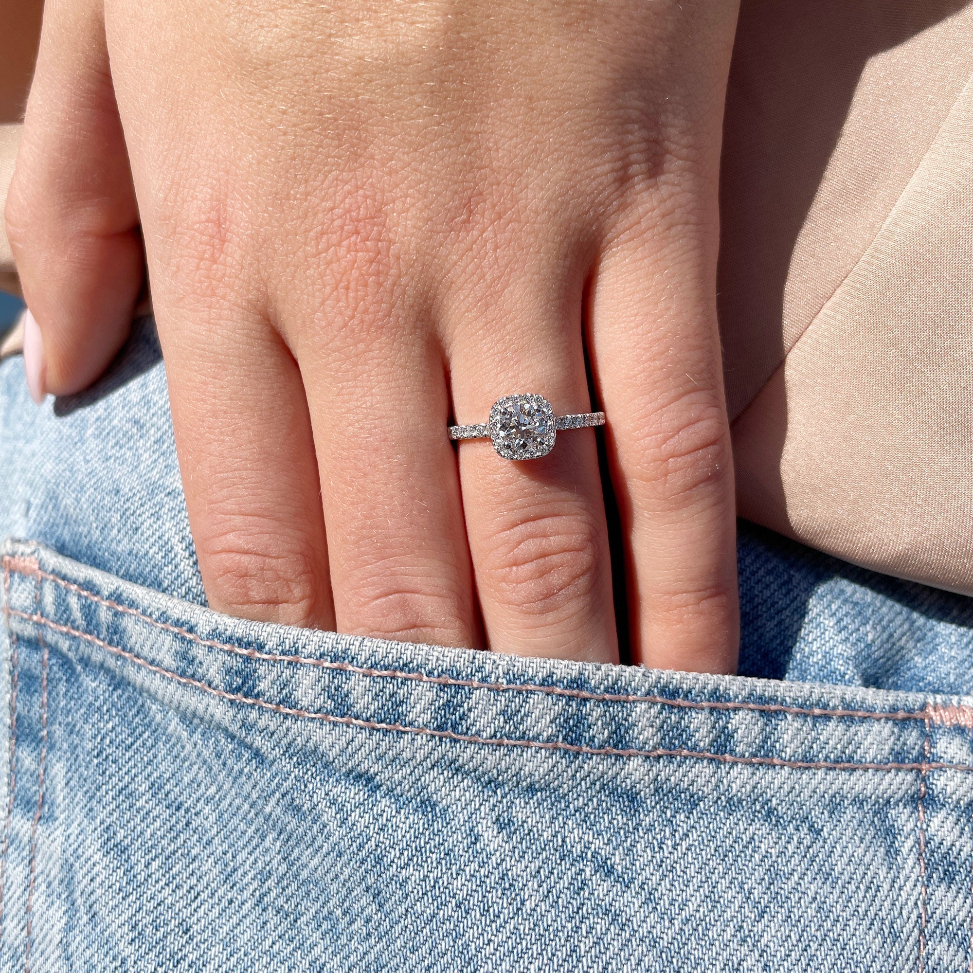 Round Halo & Pave Lab Grown Diamond Engagement Ring