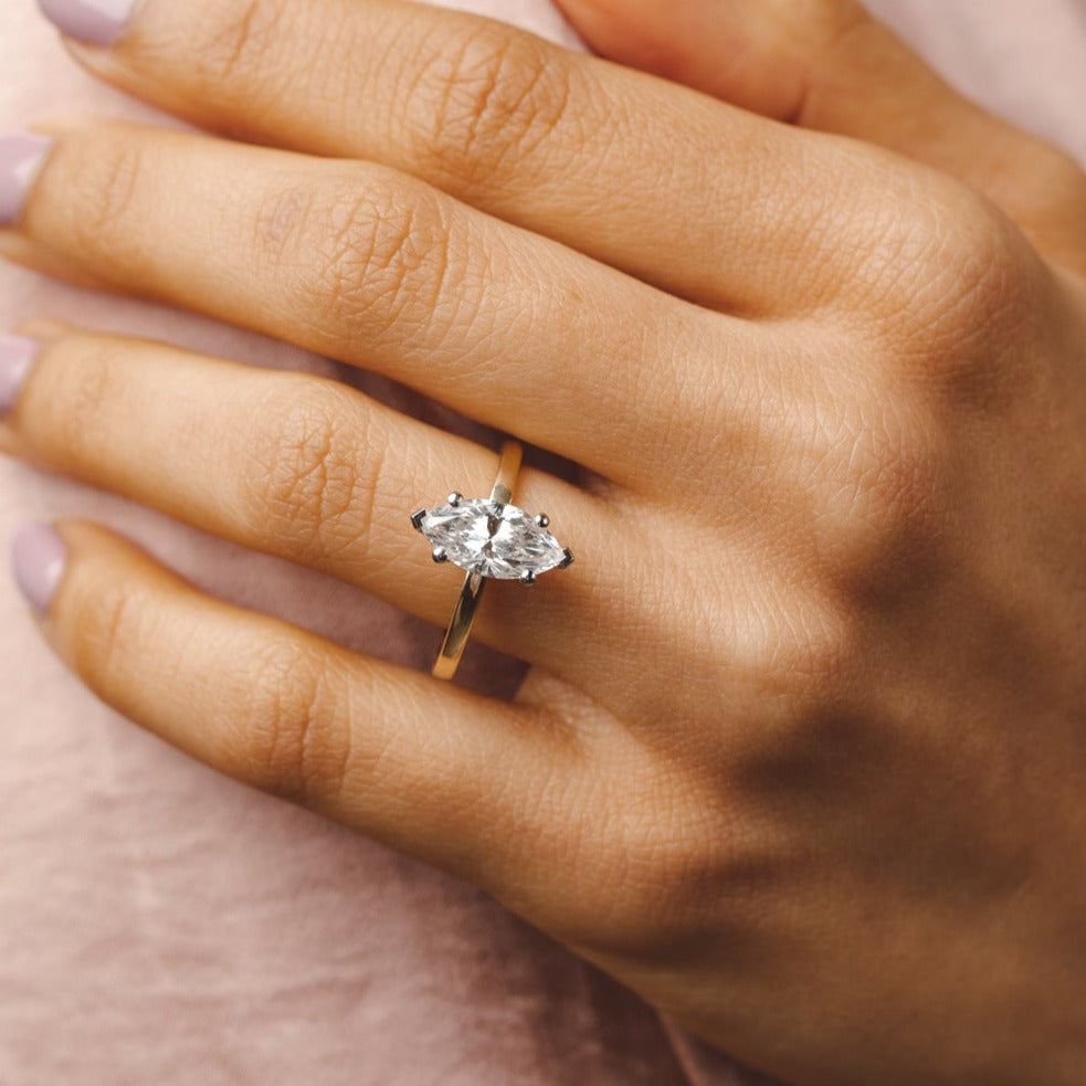 1 CT Marquise Shaped Moissanite Engagement Ring In Hidden Halo Design 8
