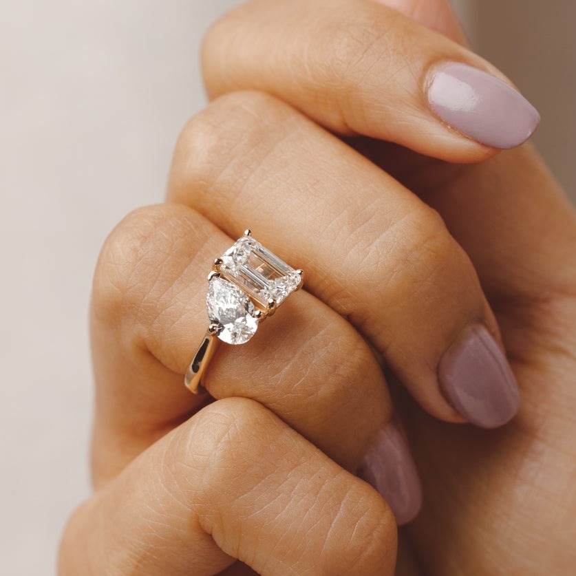 3 CT Emerald & Pear Shaped Moissanite Ring In Two Stone Design 13