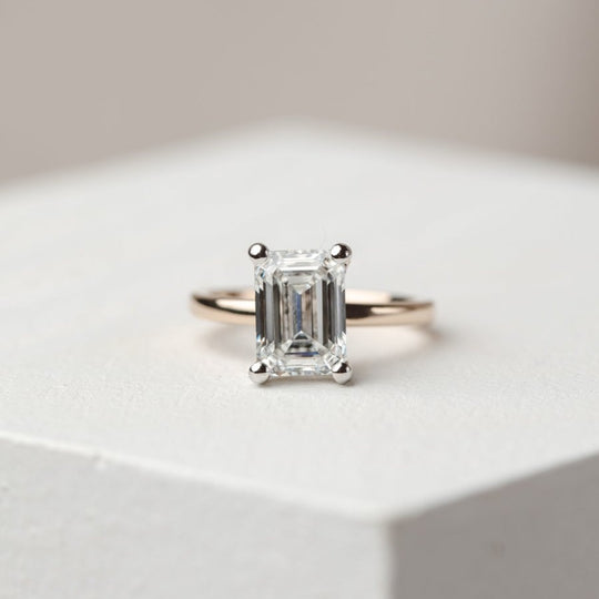 1.75 CT Enerald Shaped Moissanite Engagement Ring In Hidden Halo 15