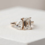 3 CT Emerald & Pear Shaped Moissanite Ring In Two Stone Design 14