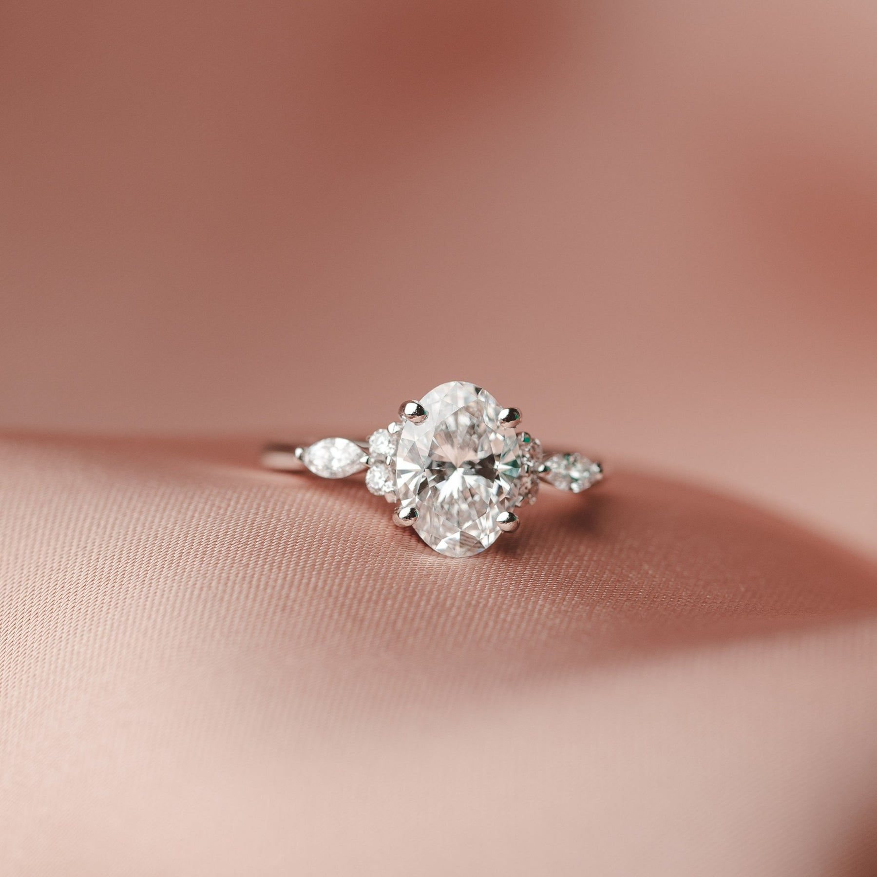 1.0 CT Oval Shaped Moissanite Engagement Ring In Cluster Design 15