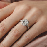 2 CT Emerald Shaped Moissanite Engagement Ring In Halo & Pave Design 10