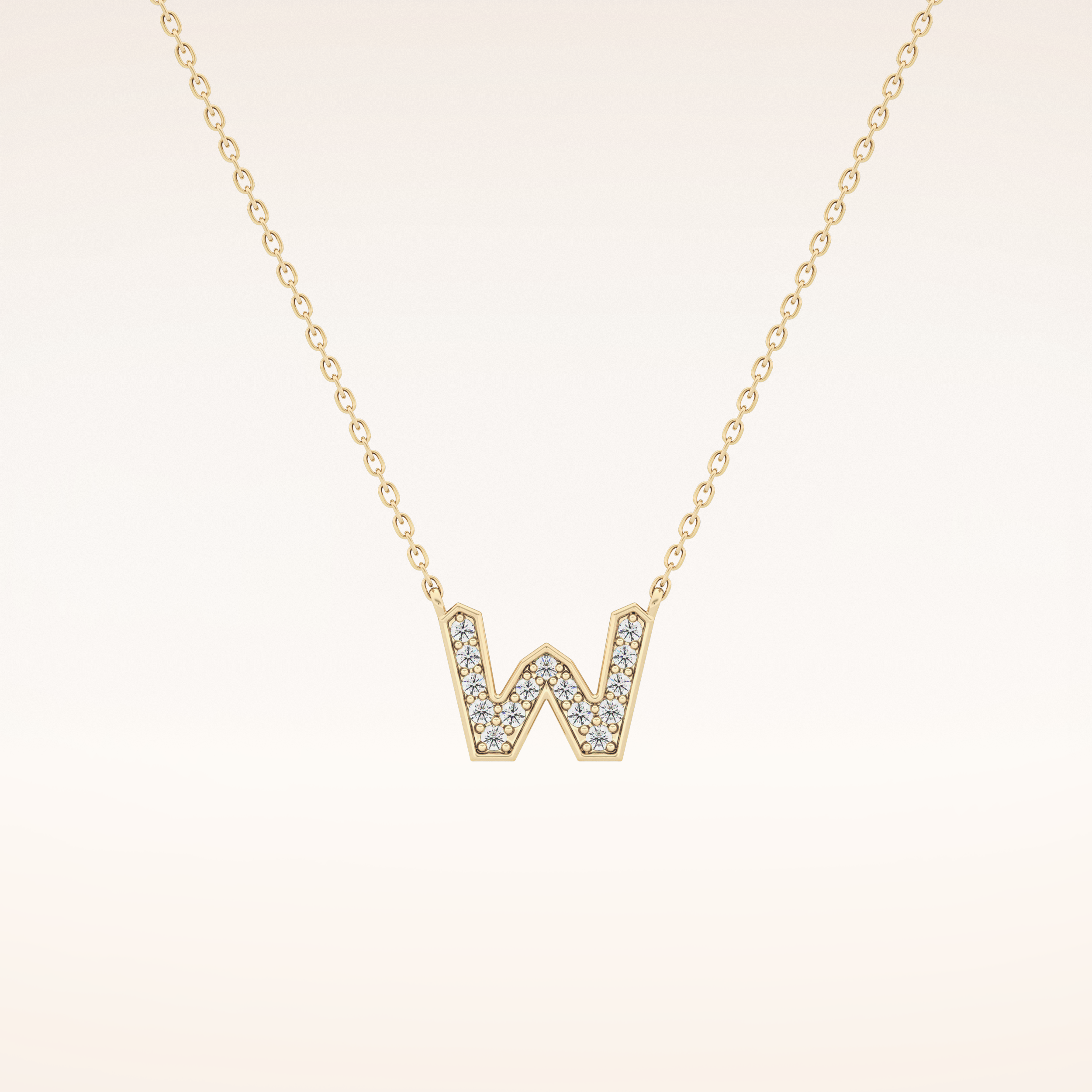 0.084 TCW Round Cut Moissanite W Initial Pendant Necklace