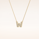 0.084 TCW Round Cut Moissanite W Initial Pendant Necklace
