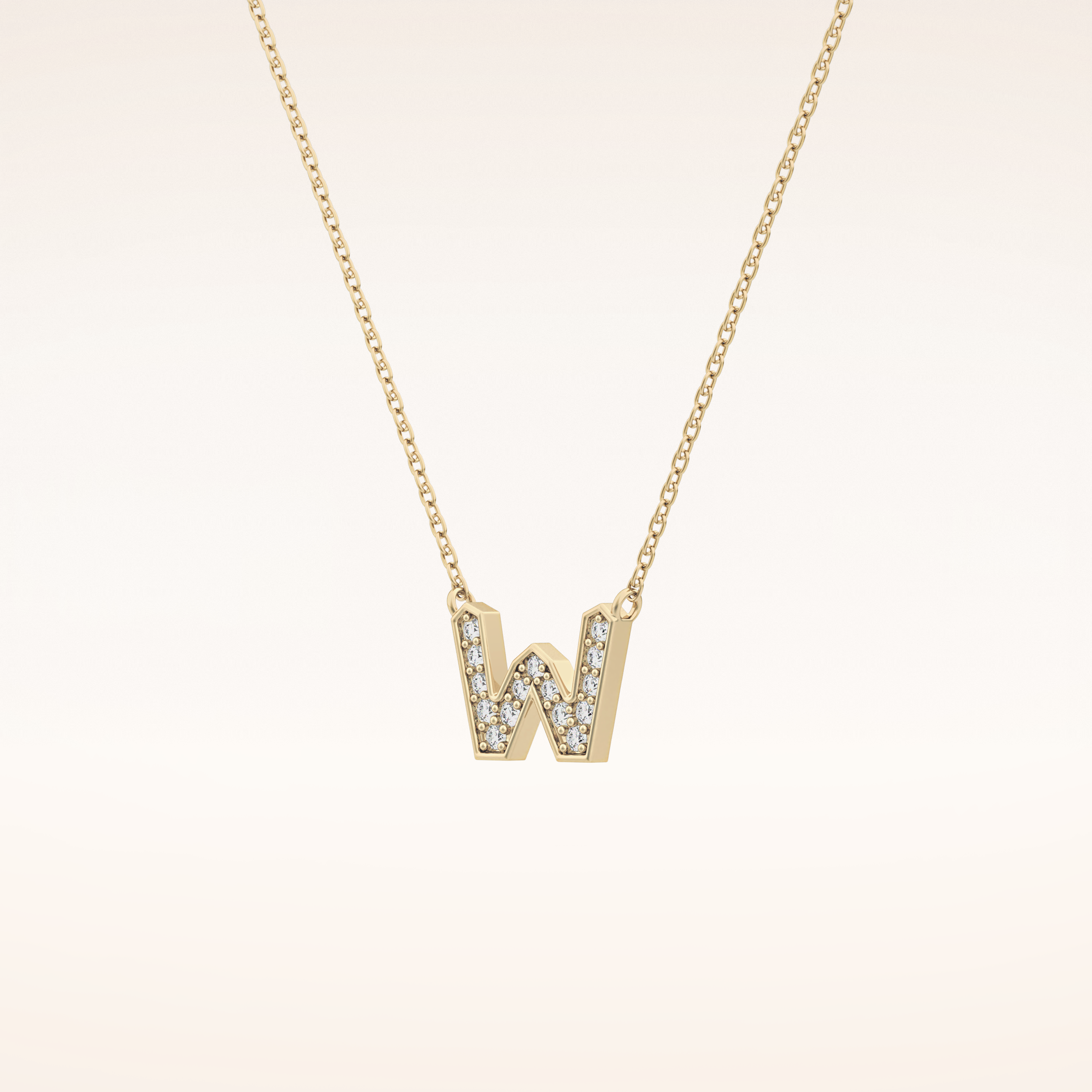 0.084 TCW Round Cut Moissanite W Initial Pendant Necklace